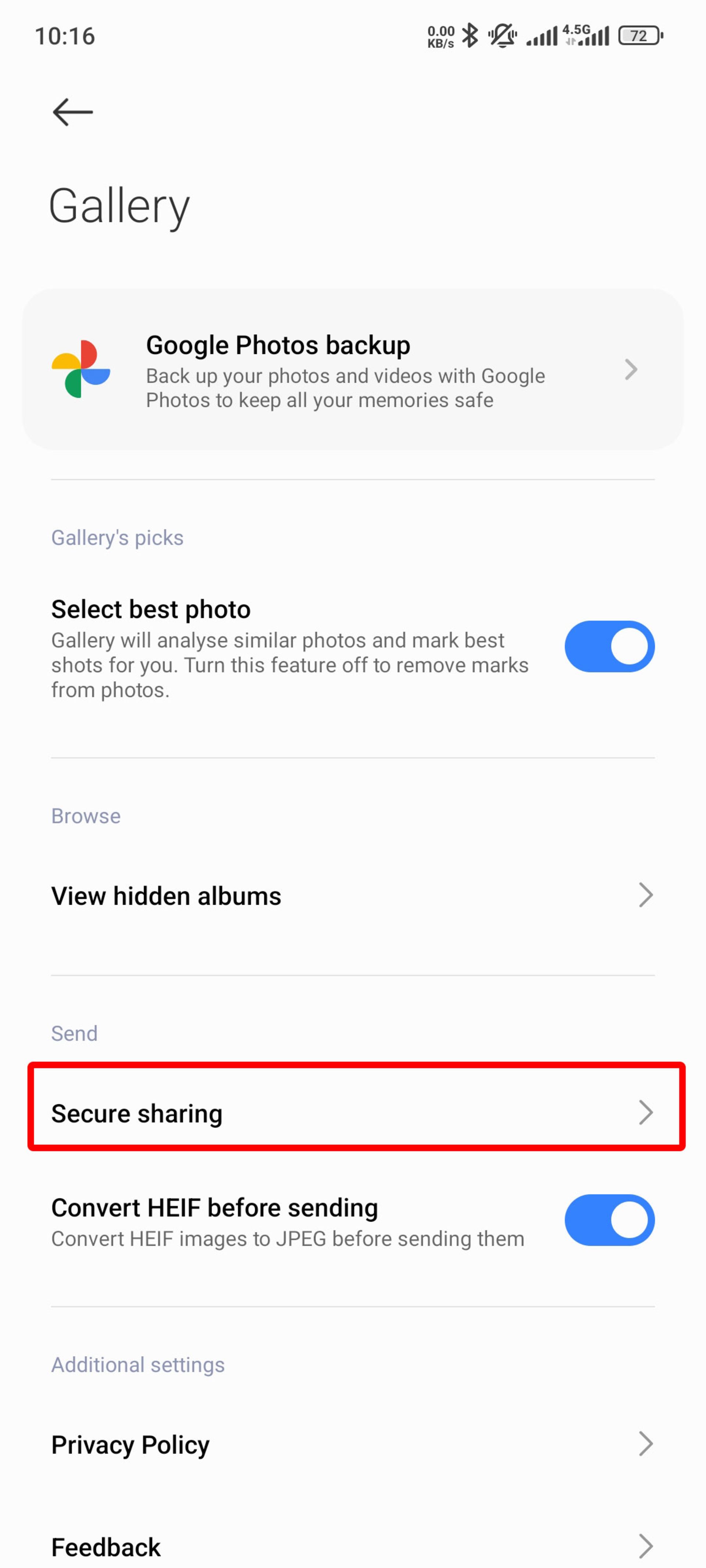 Xiaomi Gallery Settings