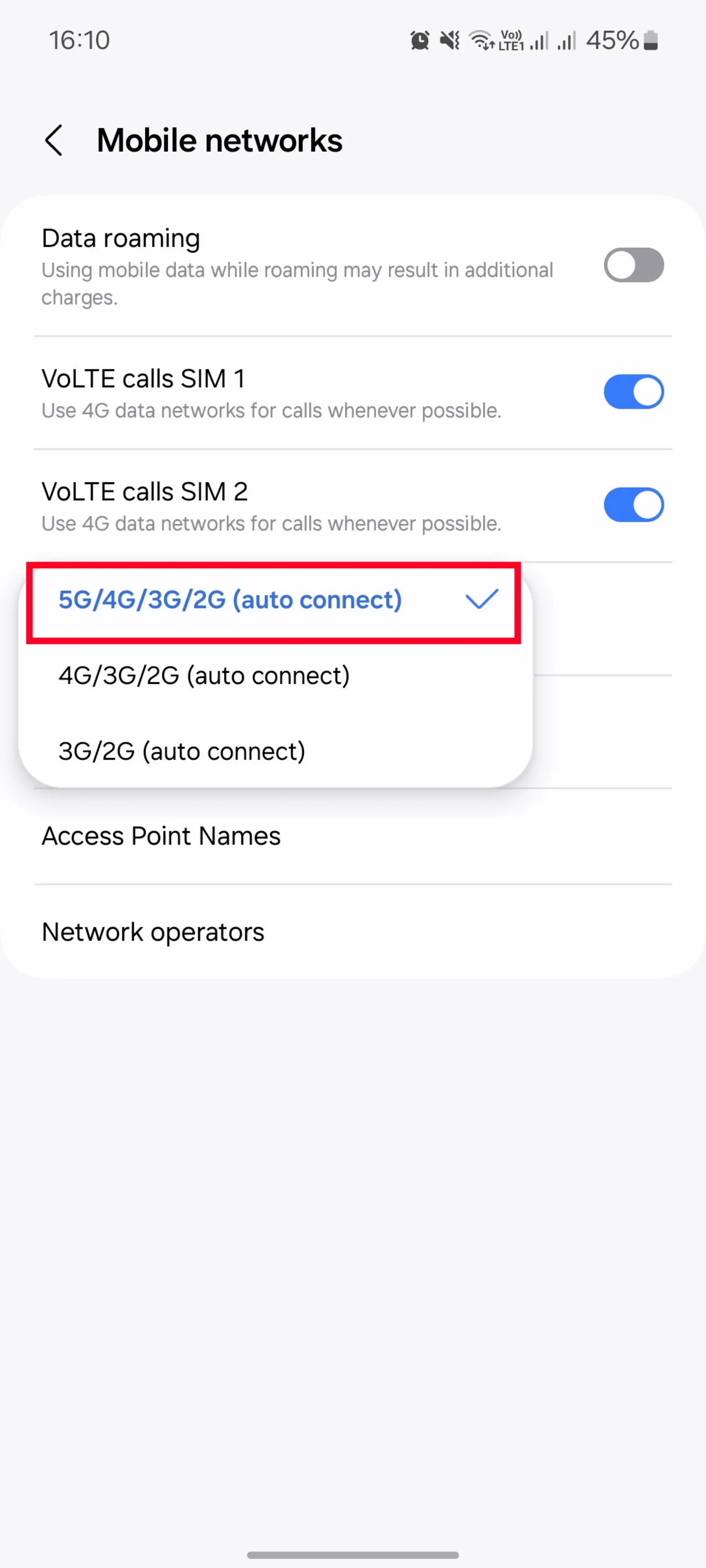 تنظیمات Mobile Networks