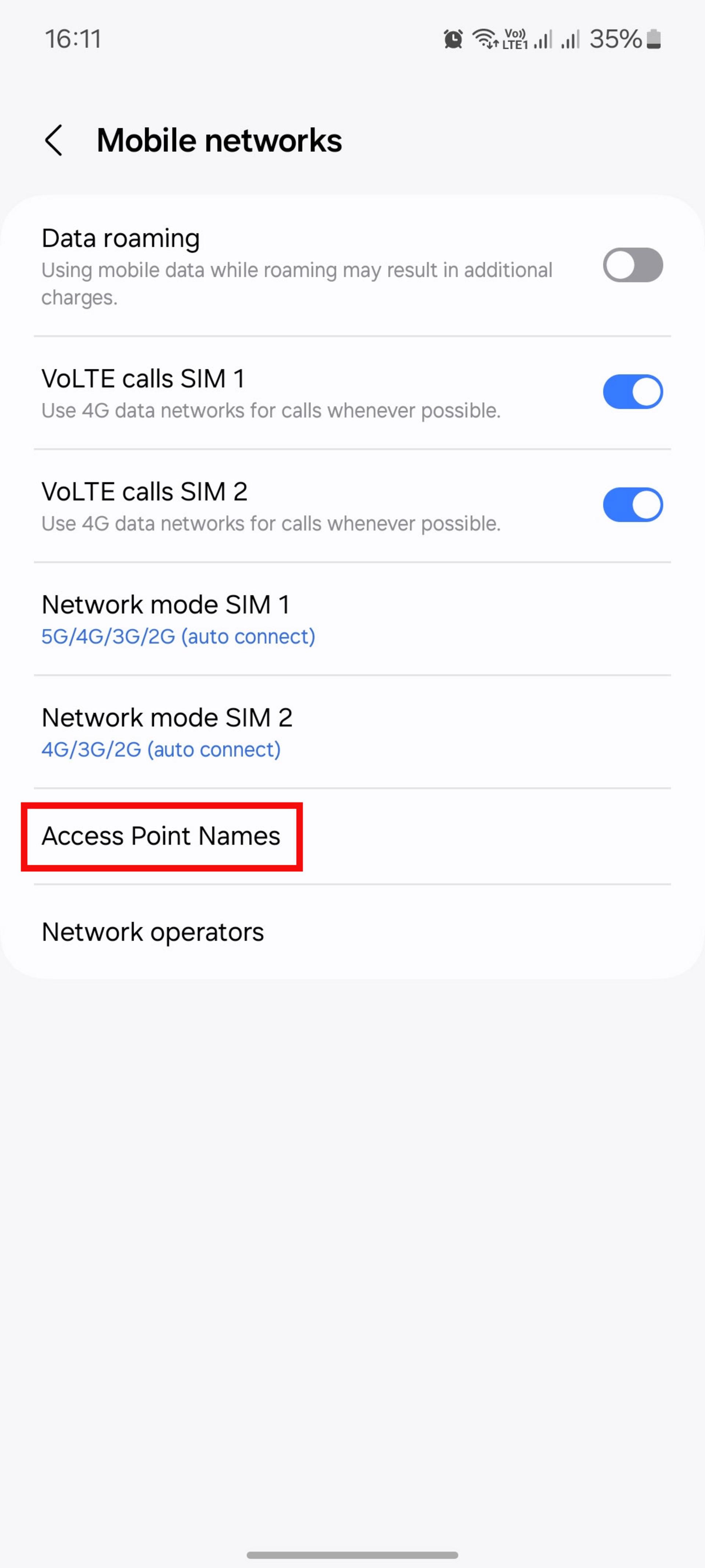تنظیمات Mobile Networks