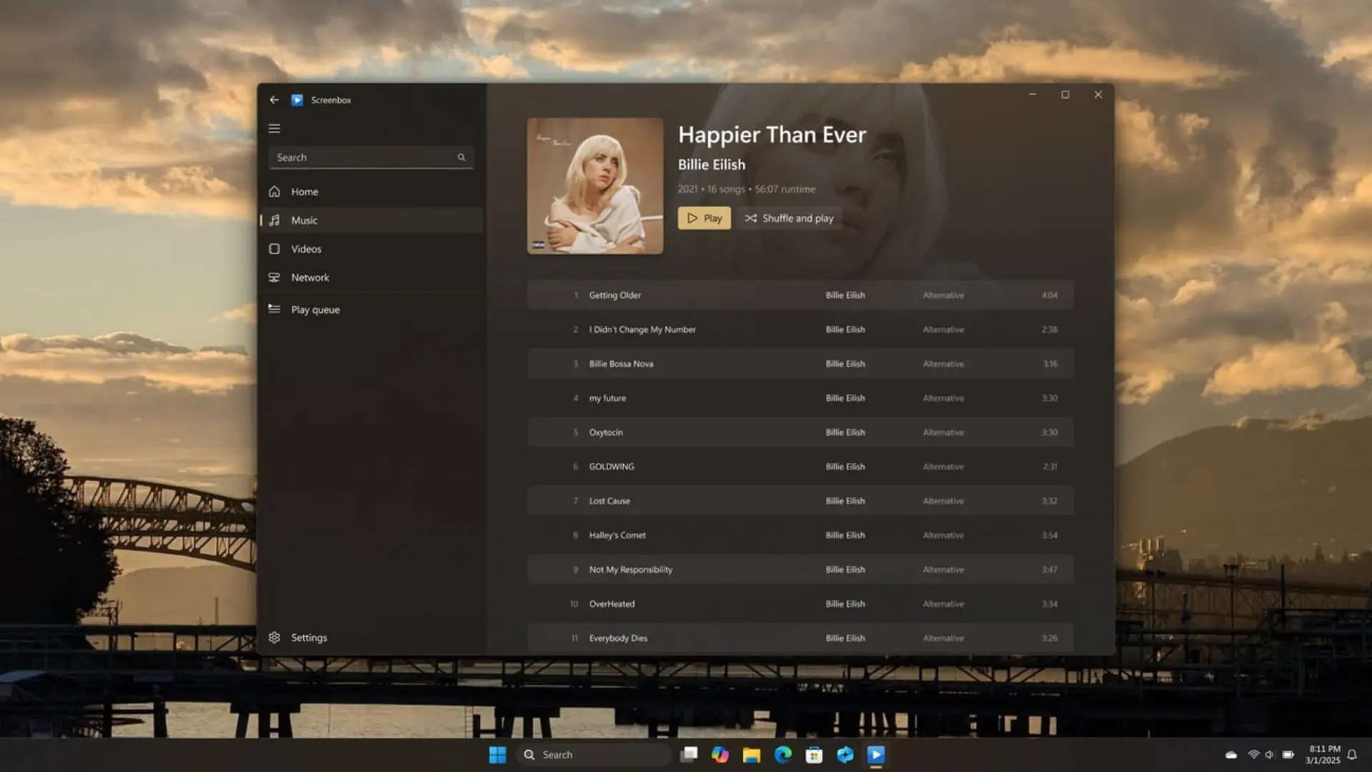 رابط کاربری نرمافزار پخش موسیقی با آلبوم Happier Than Ever از Billie Eilish (بیلی ایلیش)