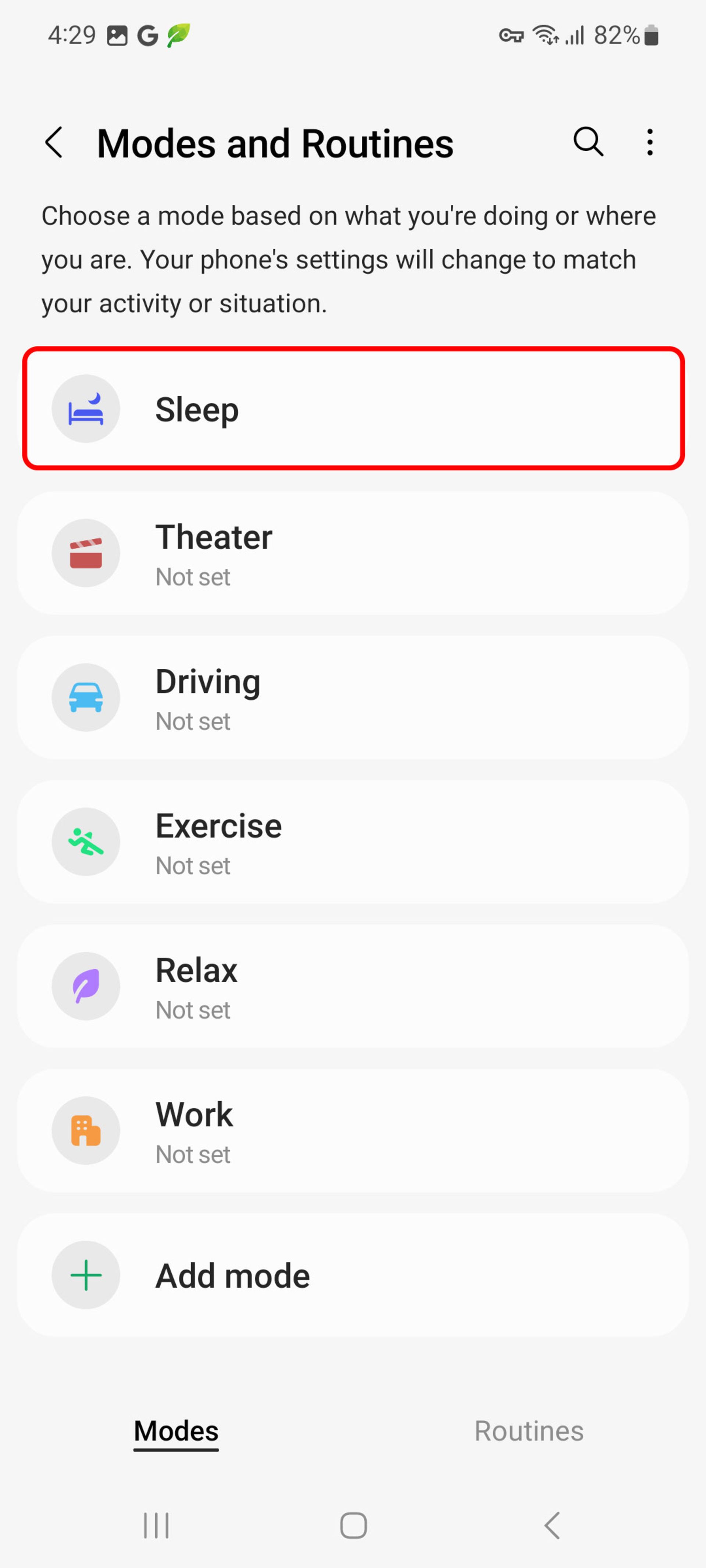 منوی حالت ها و روتین ها (modes and routines) در سامسونگ