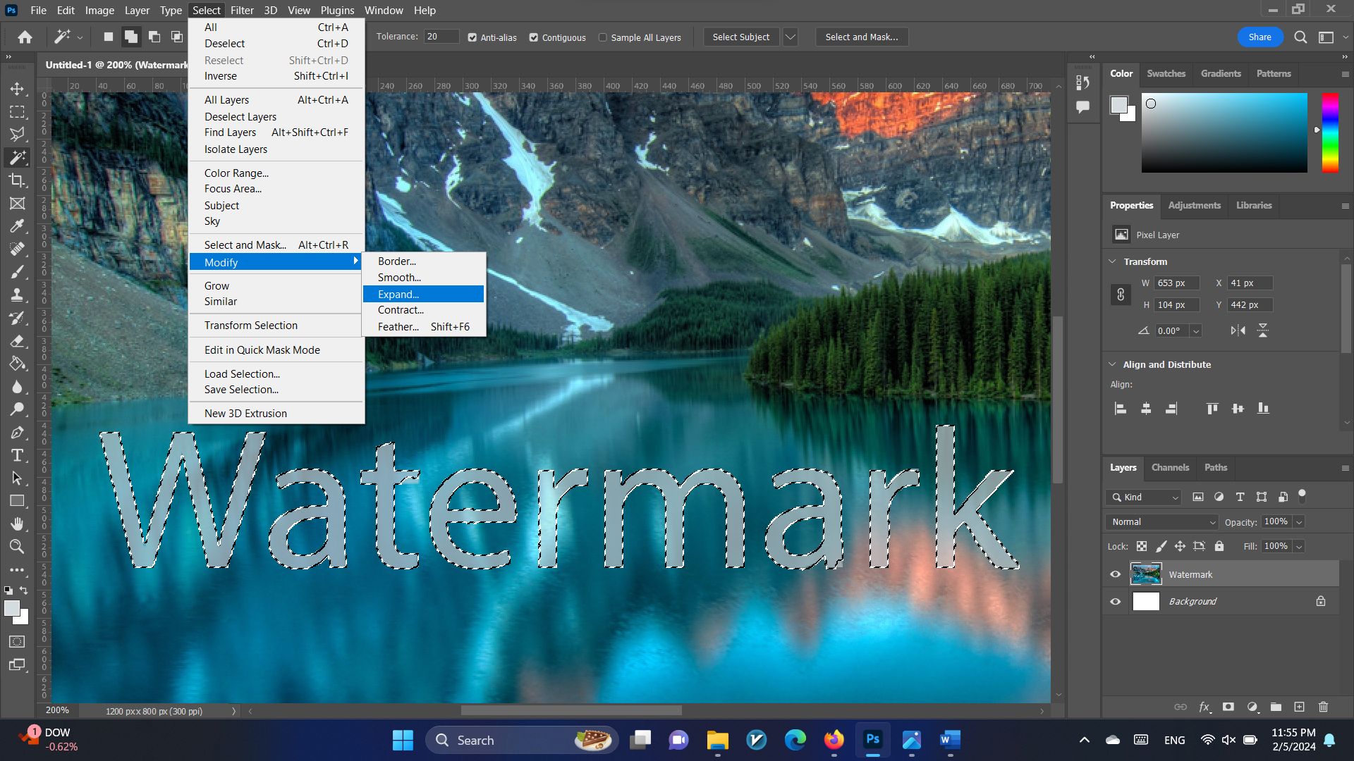 گزینه‌ی Modify در بخش Select