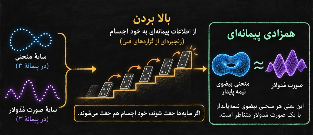 نمودار ریاضی همزاد پیمانه‌ای شامل سایه منحنی و صورت مودولار در پیمانه ۳