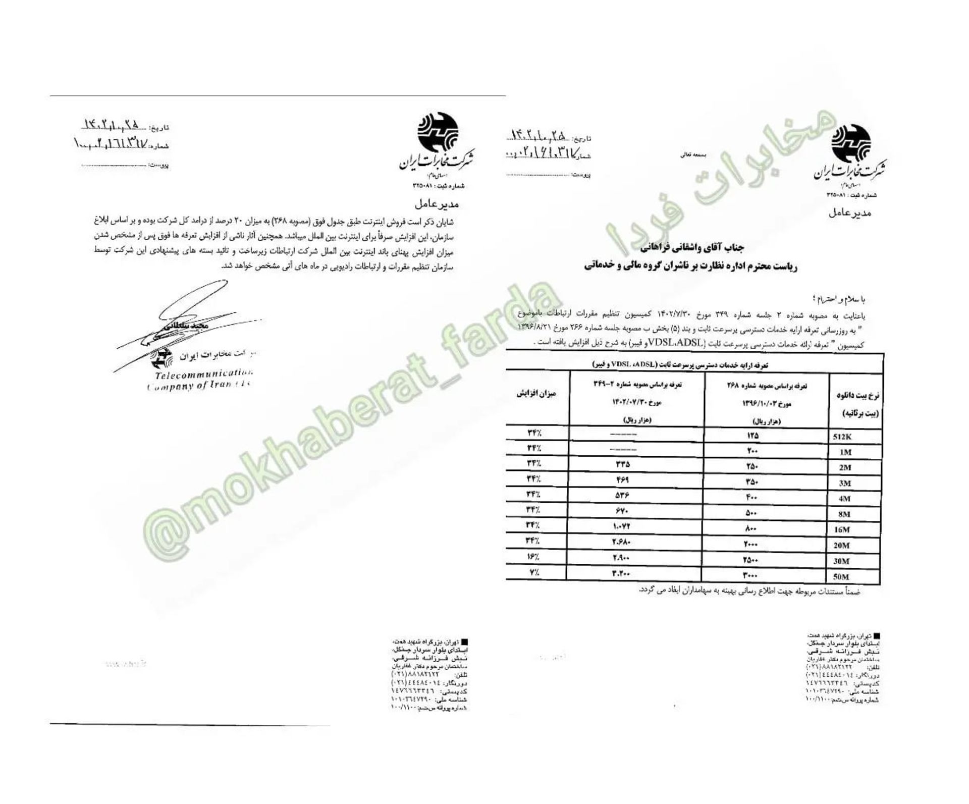 نامه شرکت مخابرات ایران