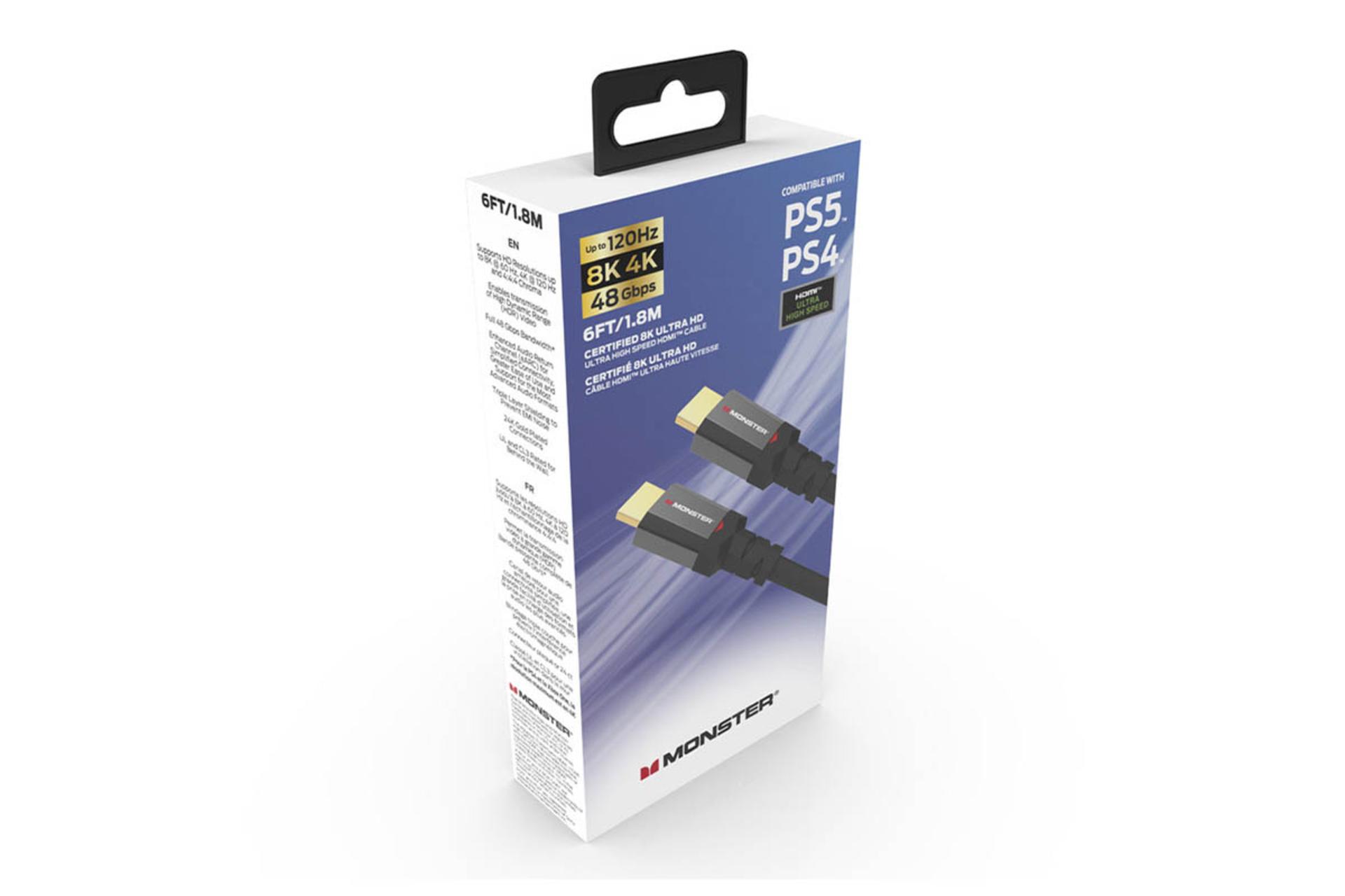 کابل HDMI مانستر  HDMI 8k-Gaming 4K 60Hz نسخه 2.1 با طول 1.8 متر نمای جعبه مخصوص پلی استیشن