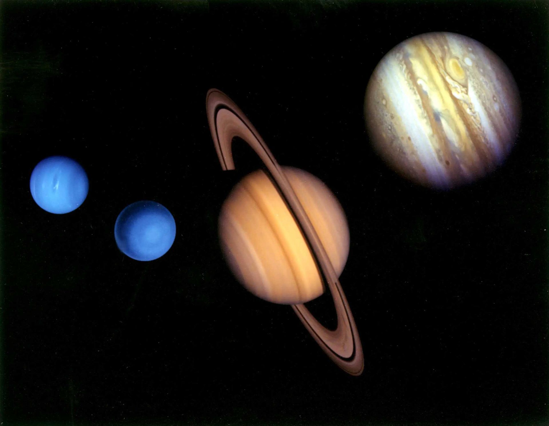 Montage of Voyager 2 images of the outer planets of the solar system