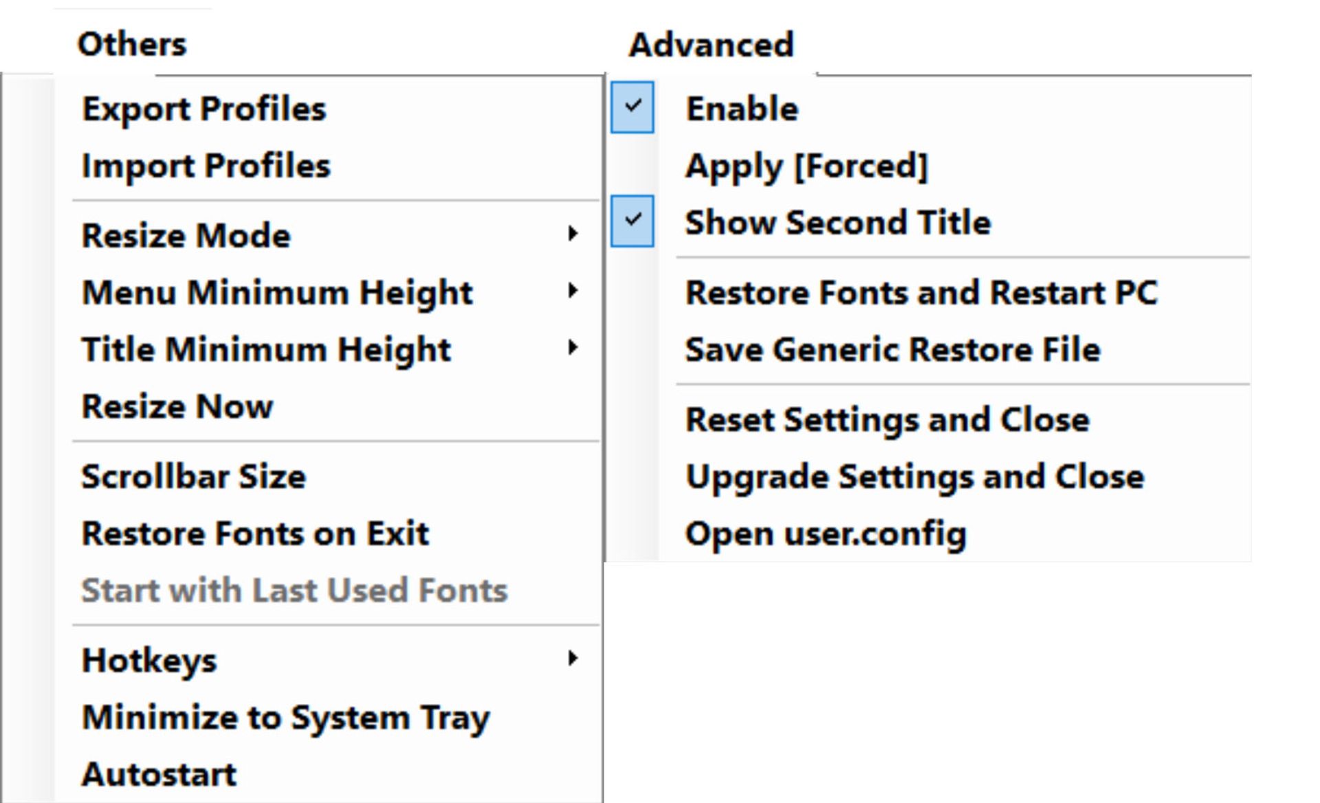 گزینه‌های پیشرفته Advanced Font CHanger