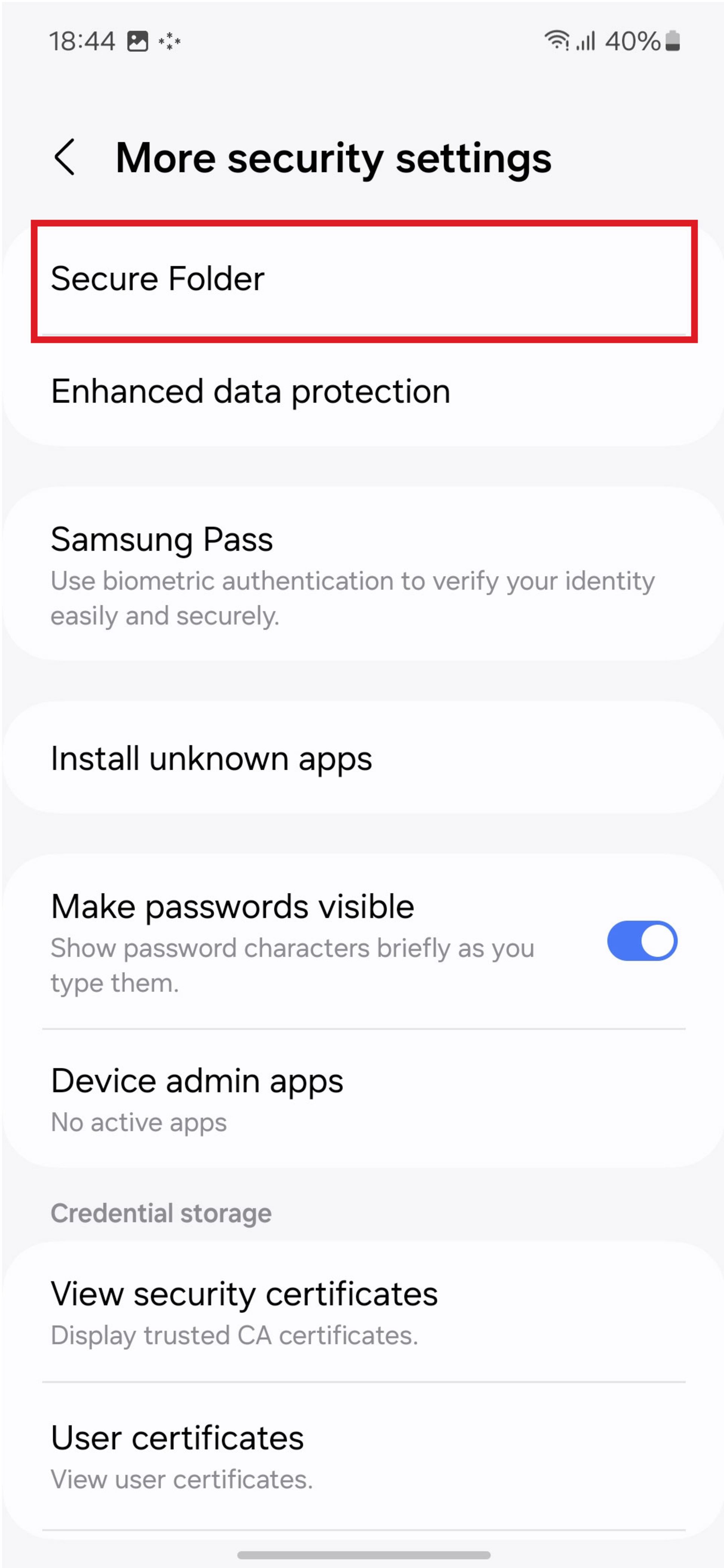 منوی More security & settings