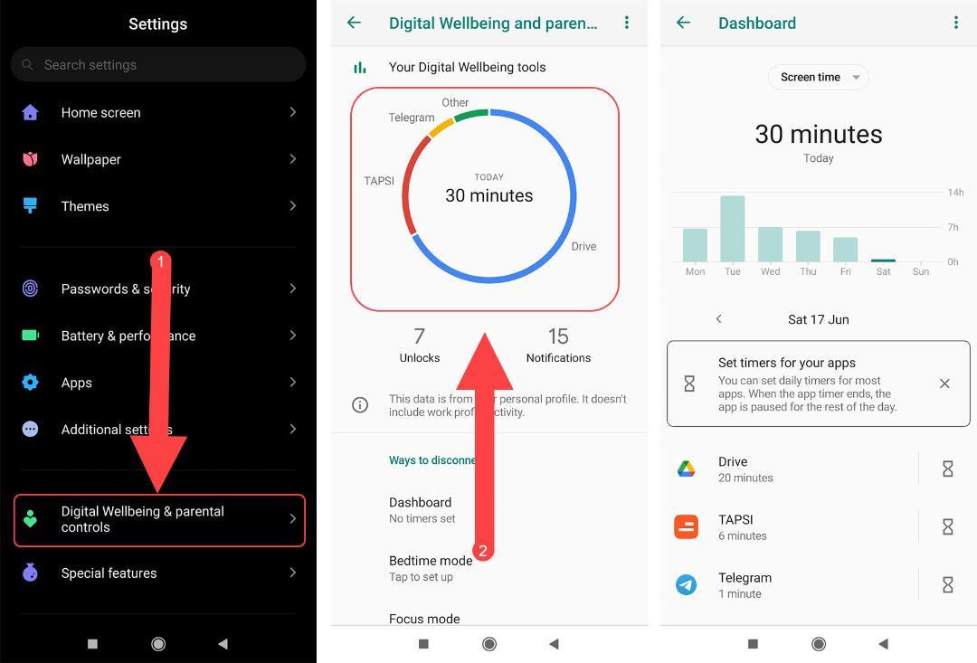 منوی Digital Wellbeing اندروید