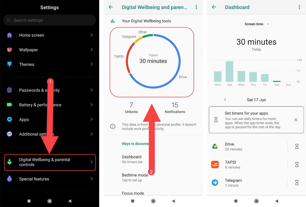 منوی Digital Wellbeing اندروید