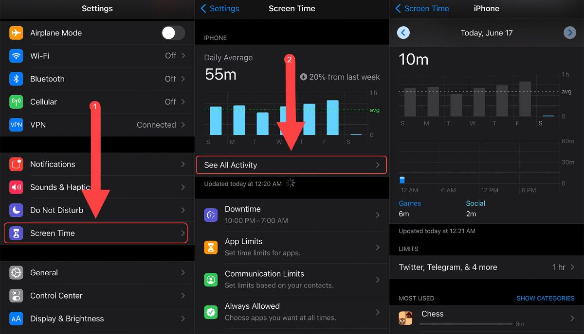 منوی Screen Time آیفون