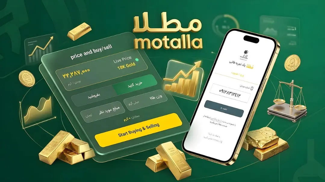 نمای گرافیکی اپلیکیشن مُطلا (Motalla) برای خرید و فروش آنلاین طلا و شمش