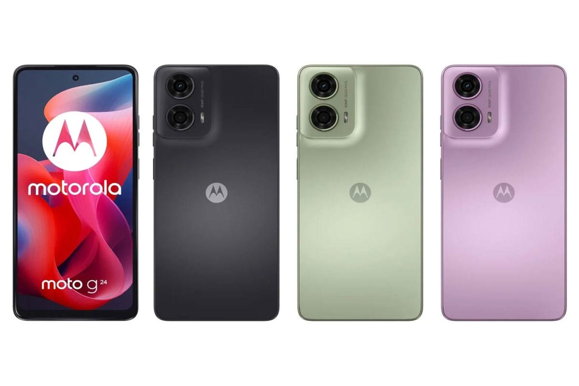 گوشی موتورولا Moto G24 در سه رنگ مشکی، سبز و بنفش