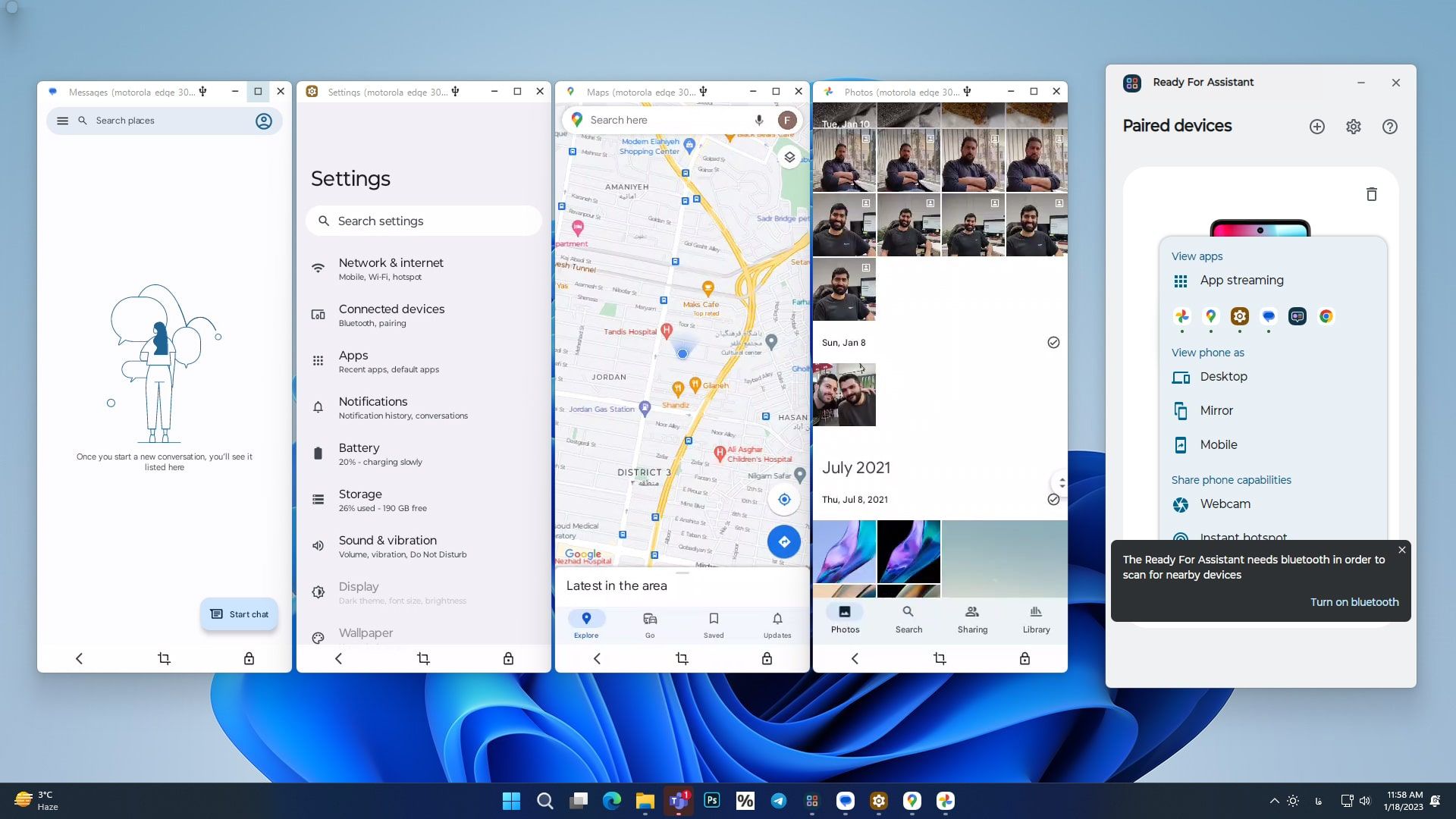 اجرای چند اپلیکیشن در به‌صورت برنامه ویندوزی در Ready For موتورولا