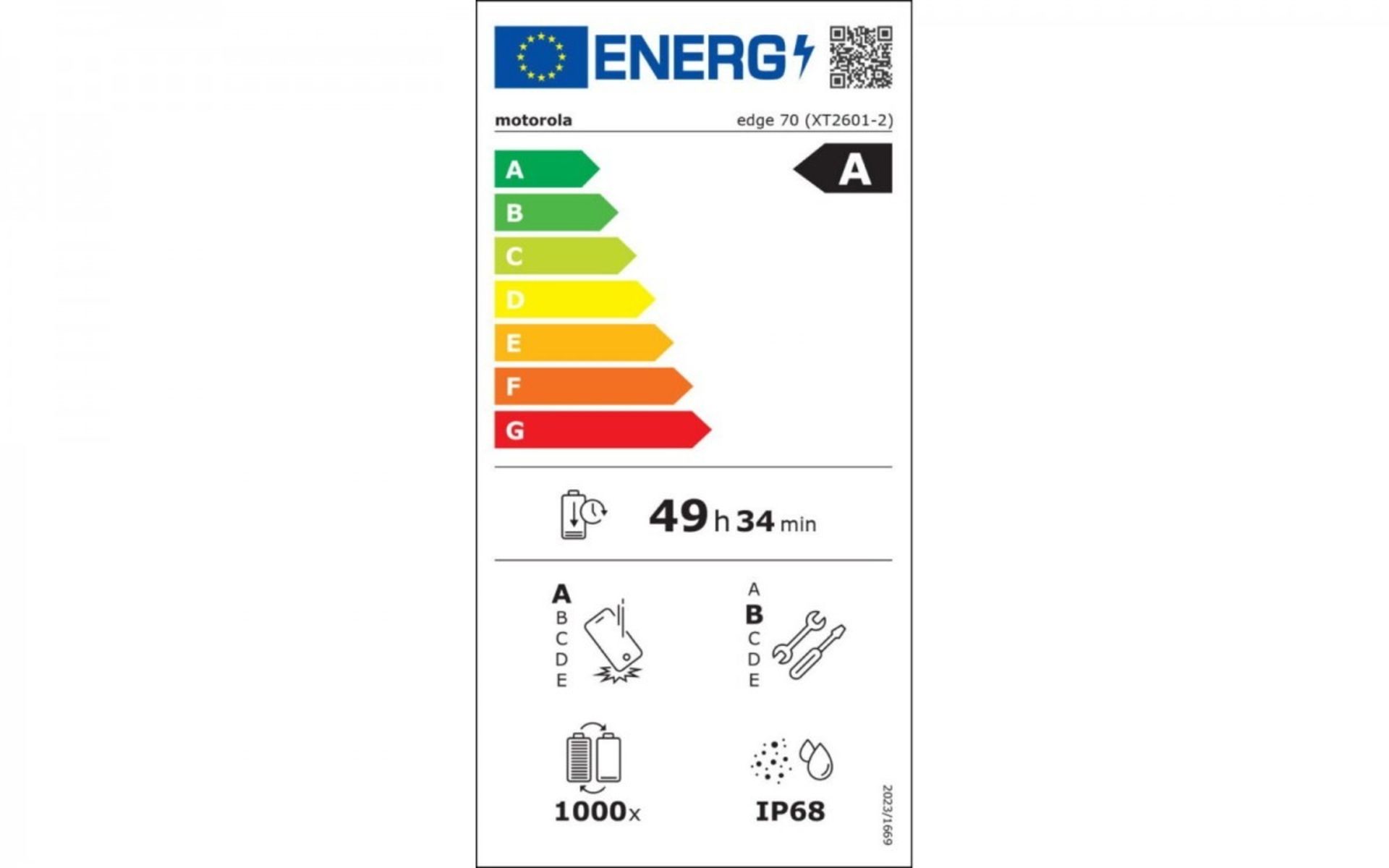برچسب انرژی موتورولا اج ۷۰