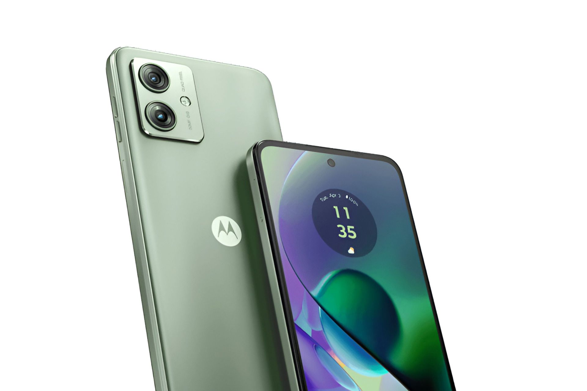 نمای پشت و جلوی گوشی موتورولا مدل موتو G64 5G در رنگ سبز