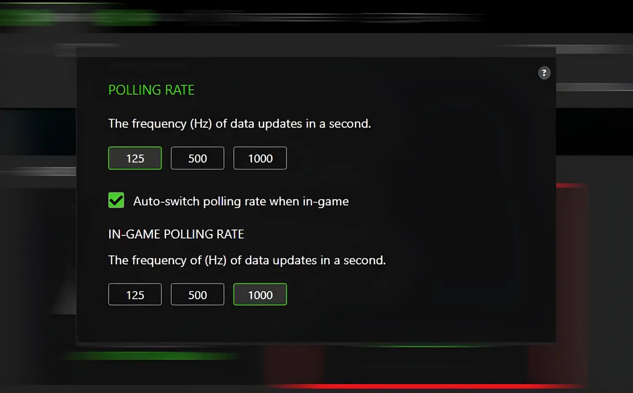 تنظیمات پولینگ ریت (Polling Rate) در نرم‌افزار مدیریت ماوس بی‌سیم