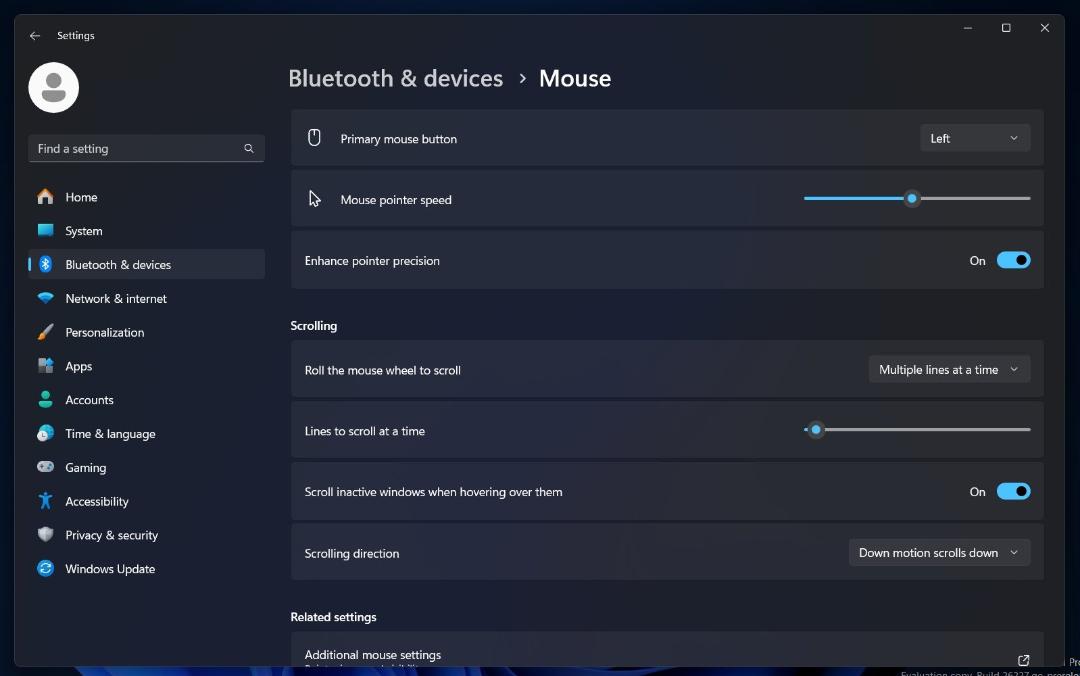 منوی تنظیمات ماوس در Settings ویندوز ۱۱