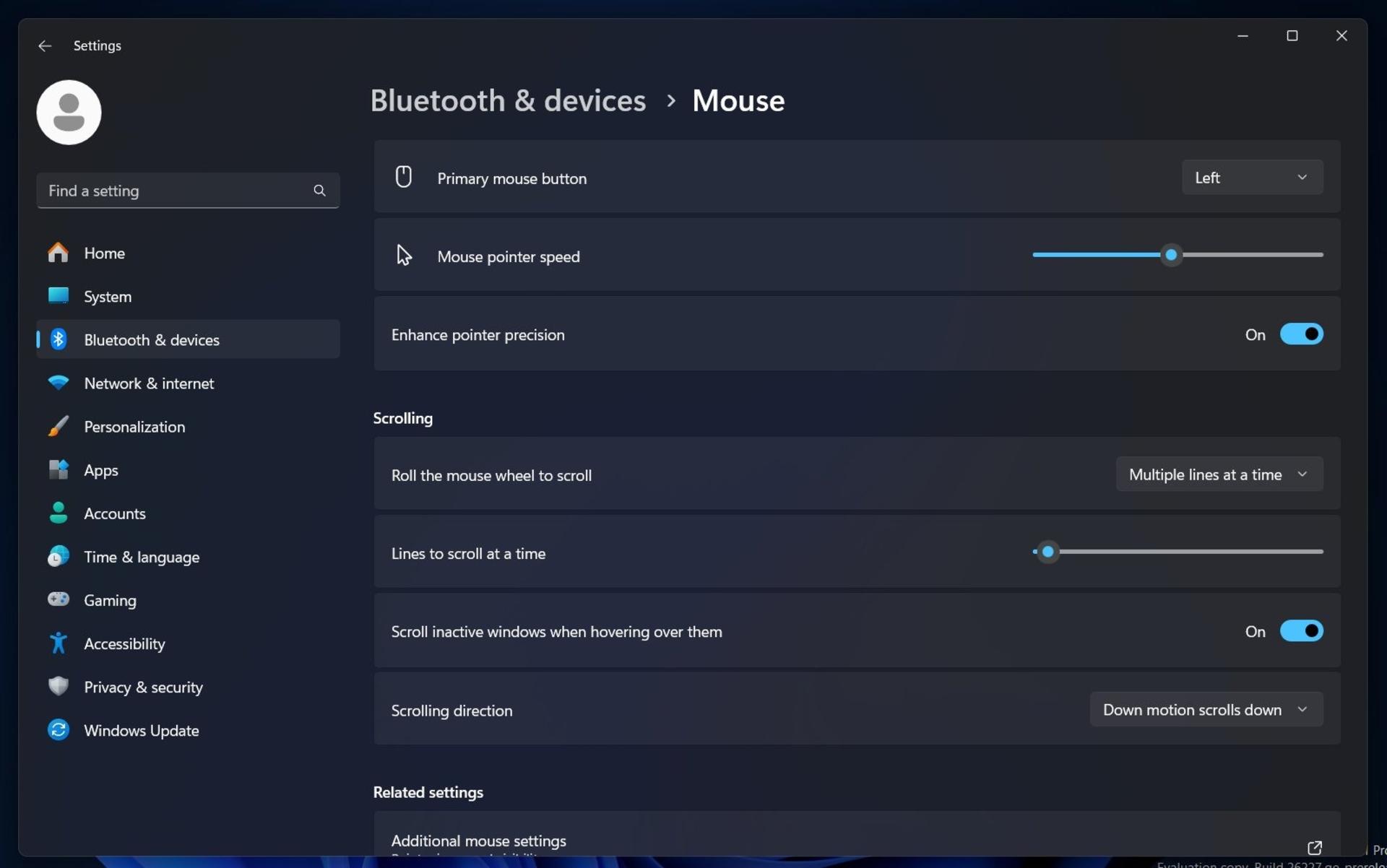 منوی تنظیمات ماوس در Settings ویندوز ۱۱