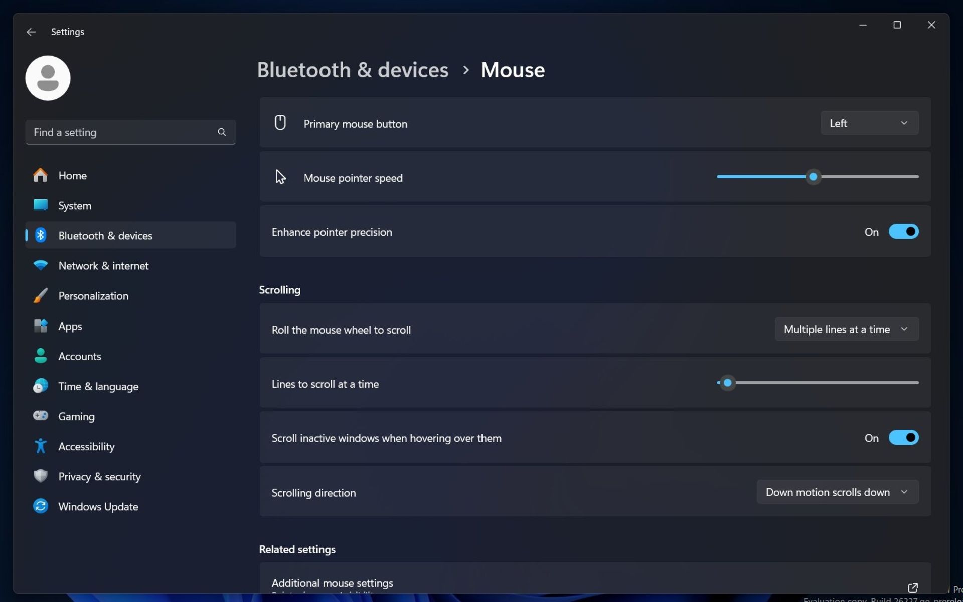 منوی تنظیمات ماوس در Settings ویندوز ۱۱