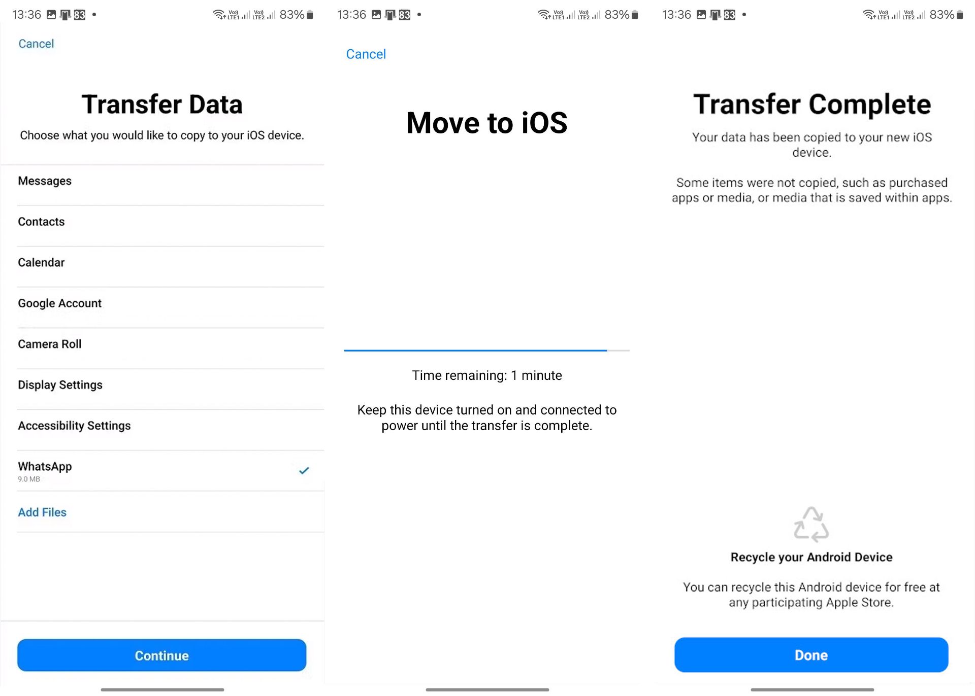 انتقال اطلاعات از اندروید با Move to iOS
