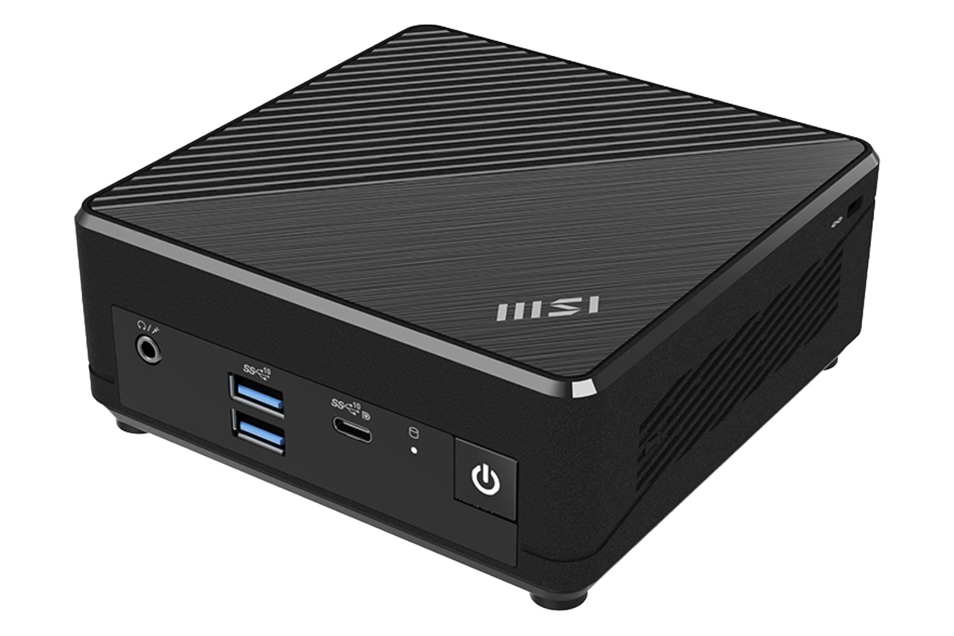 نمای نیمرخ کامپیوتر کوچک Cubi N ADL ام اس آی با نمایش درگاه‌ها، لوگو و منافذ هوا