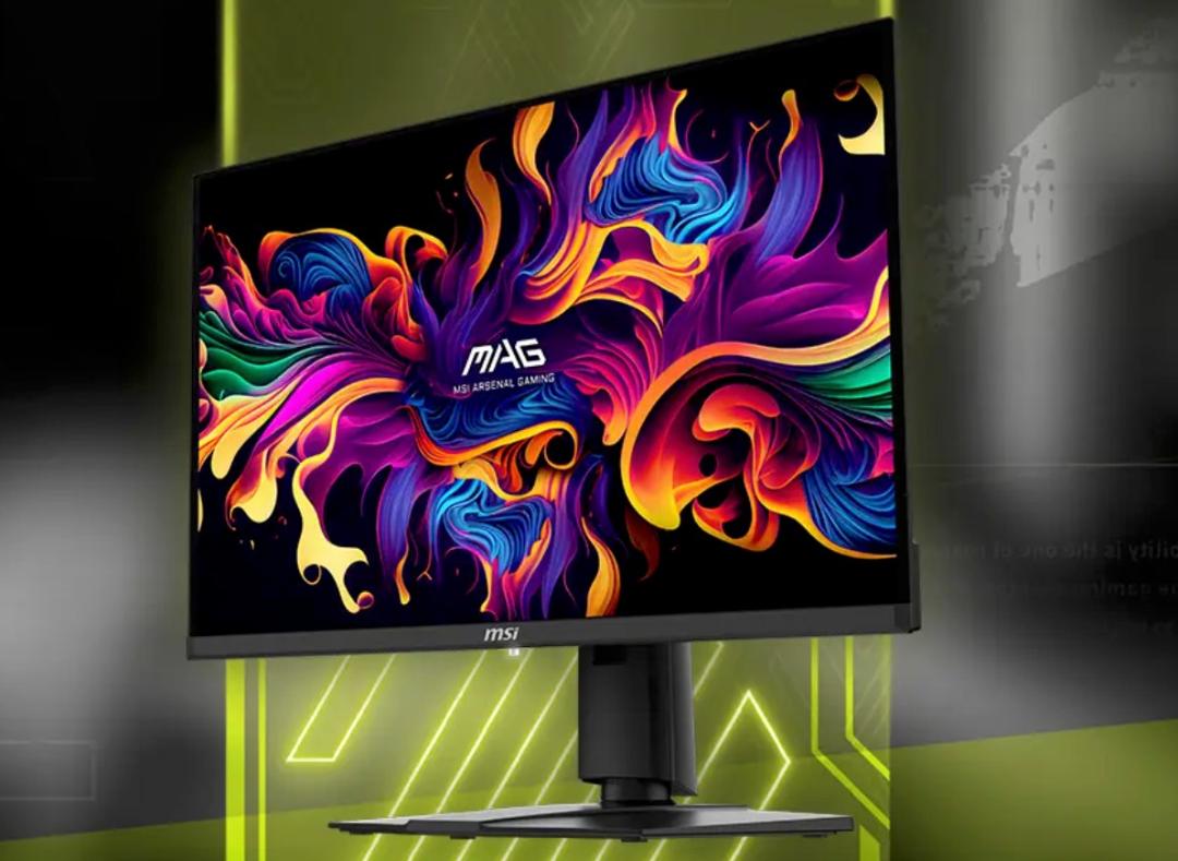 مانیتور MSI MAG 271QPX QD-OLED E2 از نمای جلو درحال نمایش پالت رنگی