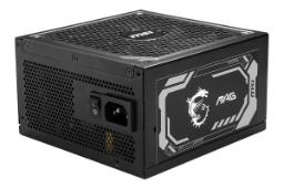 نمای نیمرخ پاور کامپیوتر ام اس آی MAG A1000GL PCIE5 با توان 1000 وات با نمایش لوگو پنل کناری و درگاه برق پنل پشت