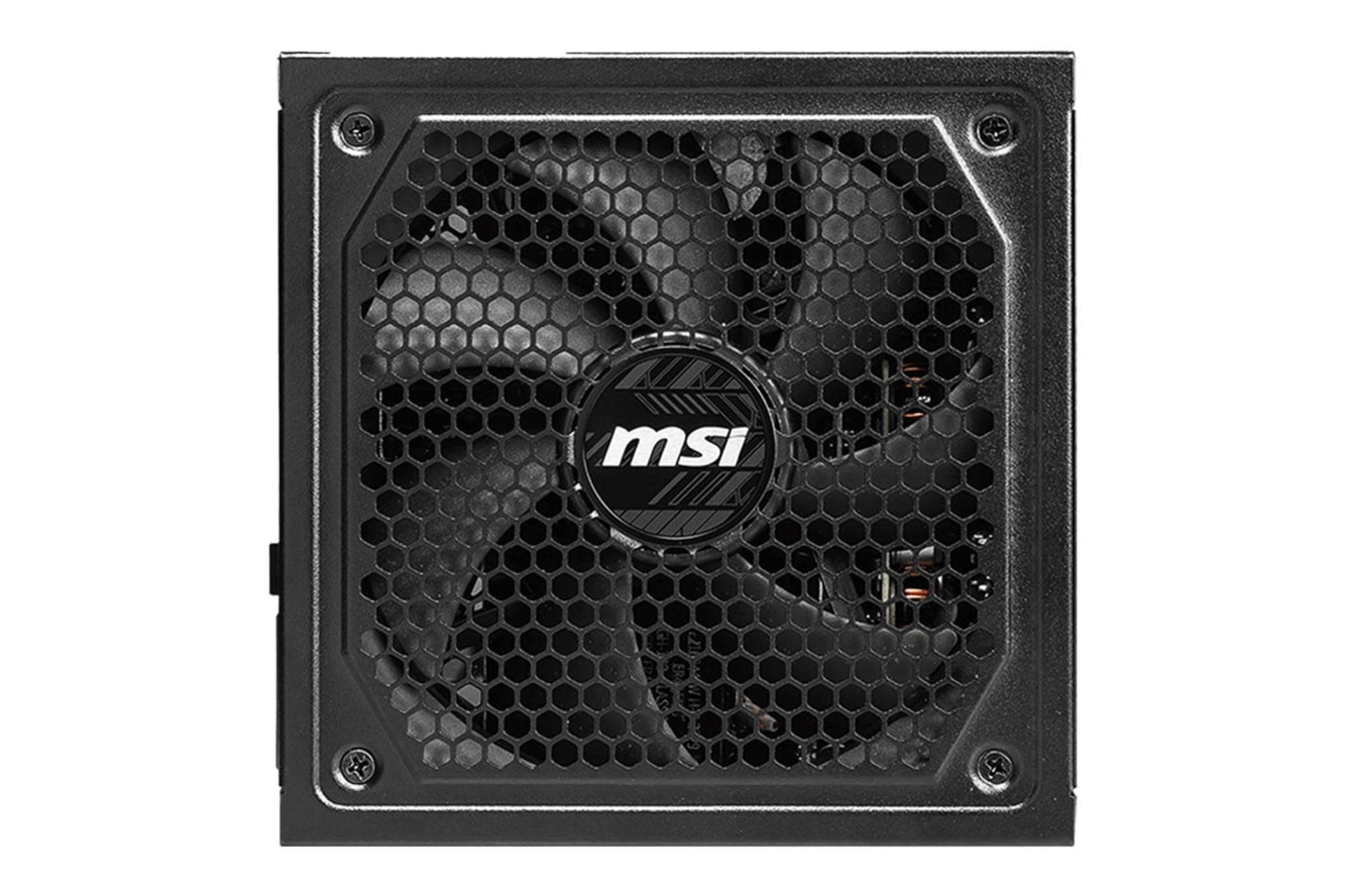 نمای زیرین پاور کامپیوتر ام اس آی MAG A1000GL PCIE5 با توان 1000 وات با نمایش لوگو و فن