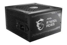 نمای نیمرخ پاور کامپیوتر ام اس آی MAG A750GL PCIE5 با توان 750 وات با نمایش لوگو پنل کناری و درگاه برق پنل پشت