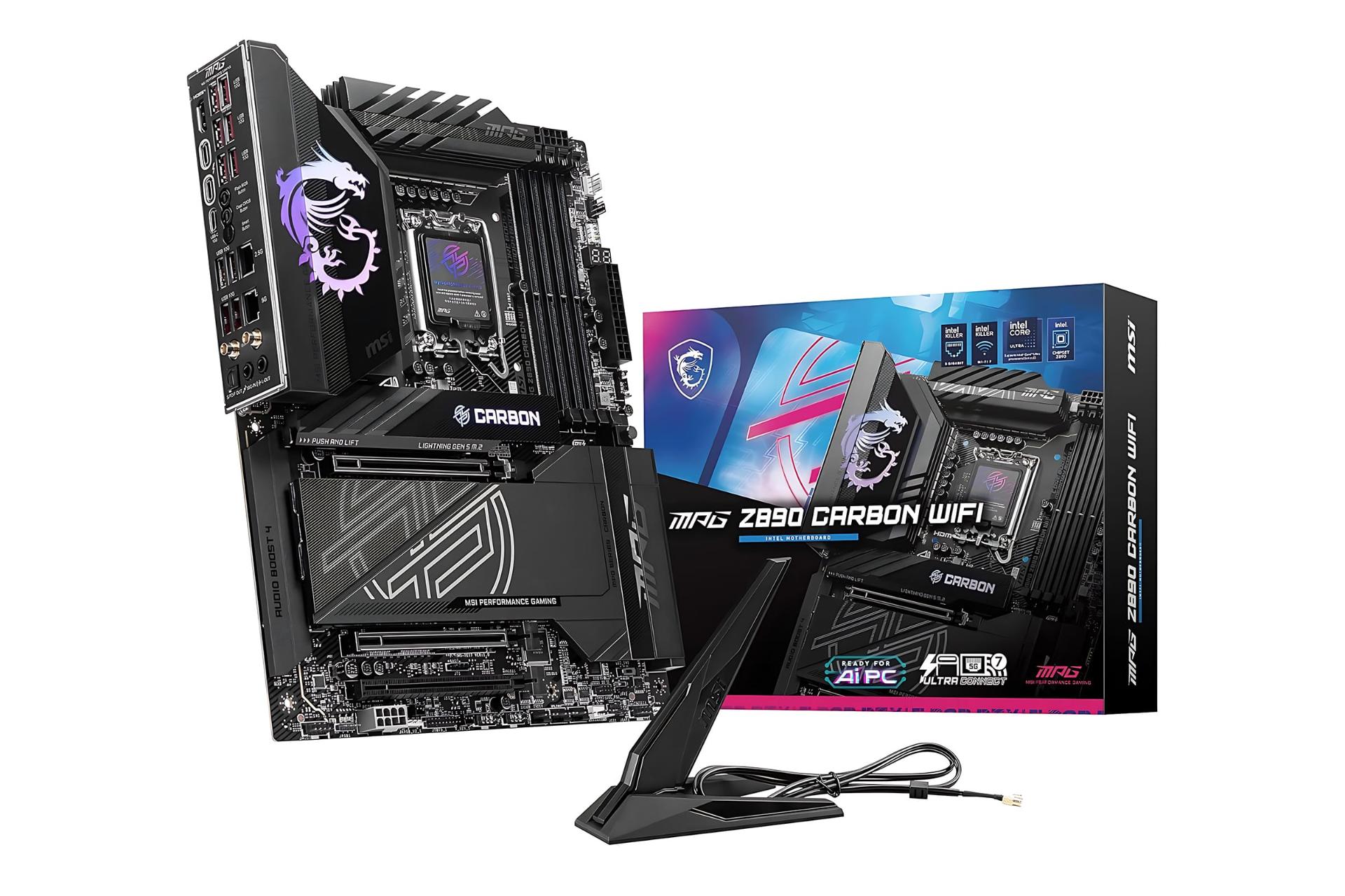 مادربرد ام اس آی MSI MPG Z890 CARBON WIFI به همراه آنتن وای فای و جعبه
