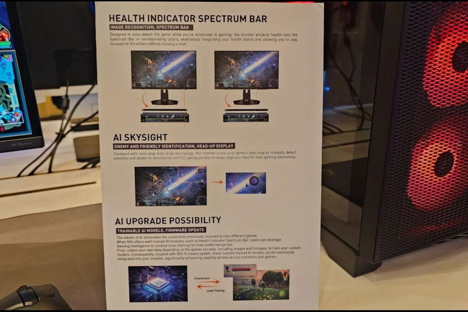 بروشور مانیتور جدید MSI با نام MEG 321URX QD-OLED که قابلیت‌های هوش مصنوعی محصول را در آن توضیح داده است