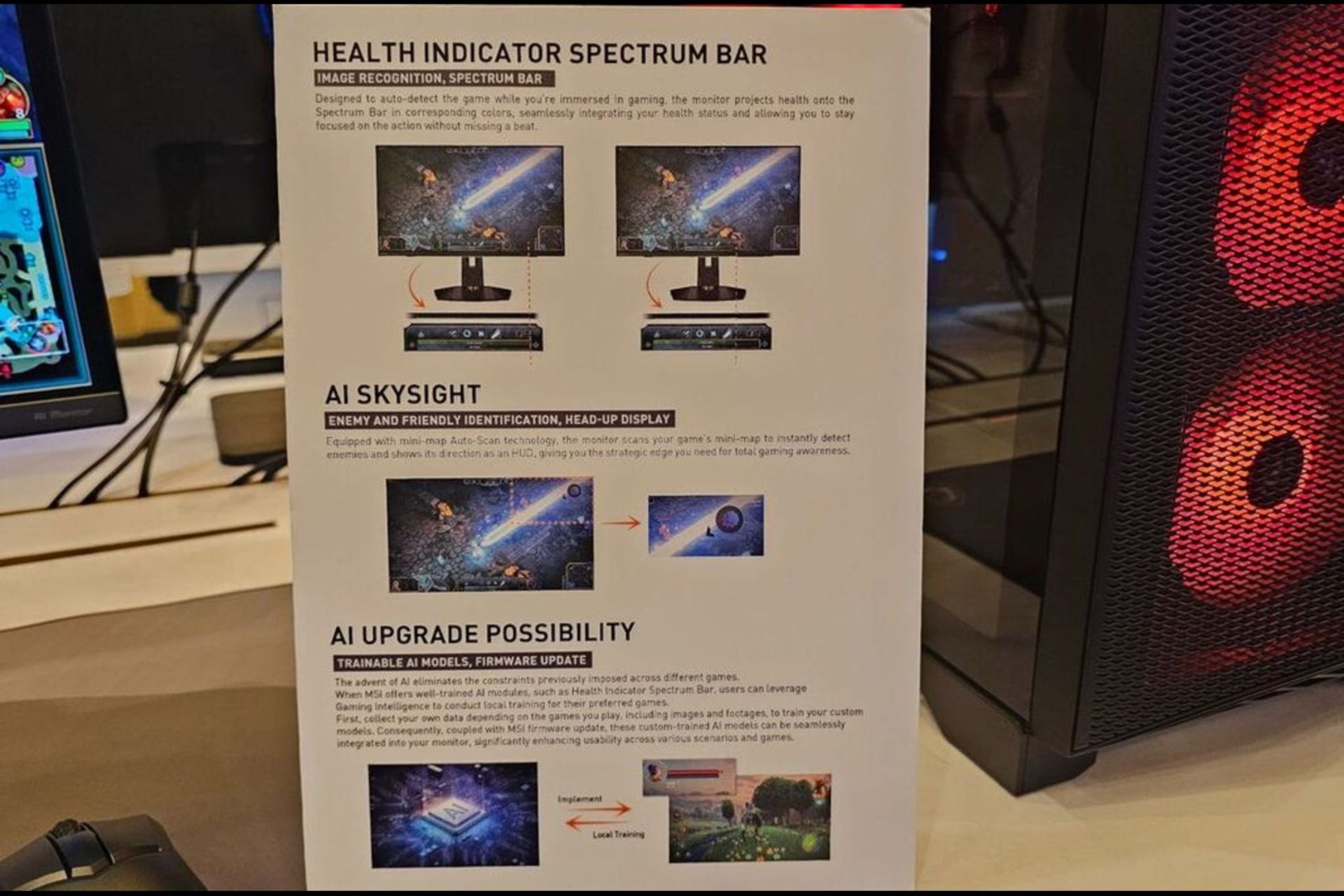 بروشور مانیتور جدید MSI با نام MEG 321URX QD-OLED که قابلیت‌های هوش مصنوعی محصول را در آن توضیح داده است