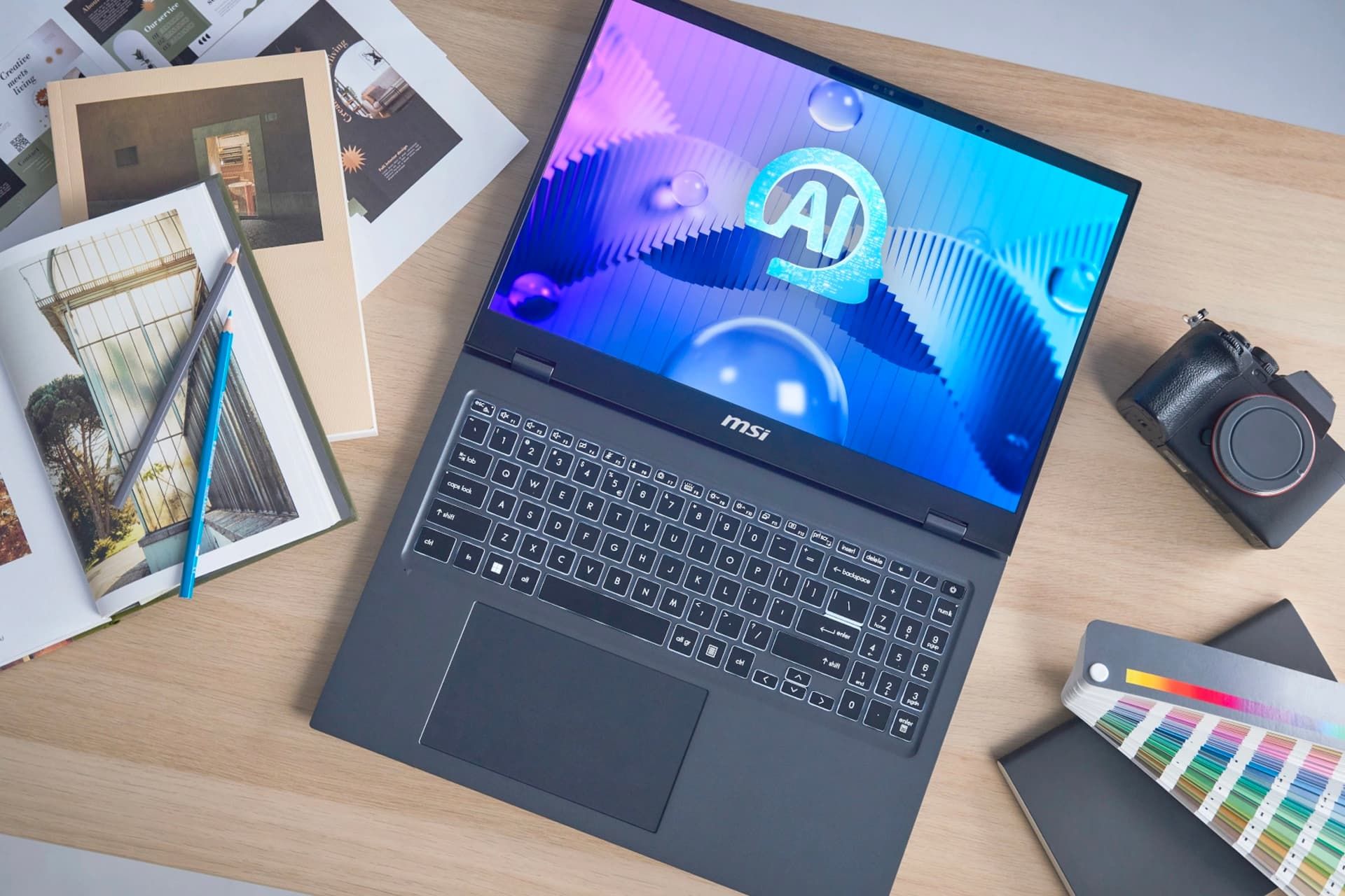 لپ تاپ MSI Prestige 16 AI Evo از نمای بالا