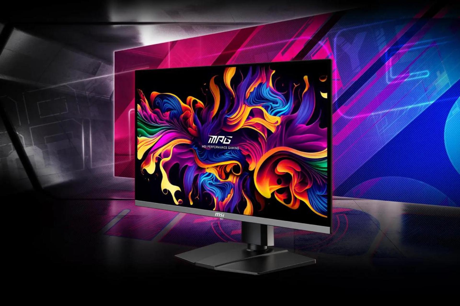 مانیتور MSI MPG271QRX  QD-OLED از نمای جلو روی میز