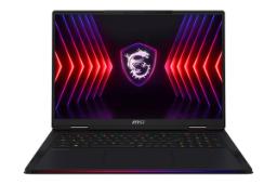 نمای روبه‌روی لپ تاپ Raider 18 HX A14V ام اس آی با نمایشگر روشن و نمایش کیبورد و ترک‌پد