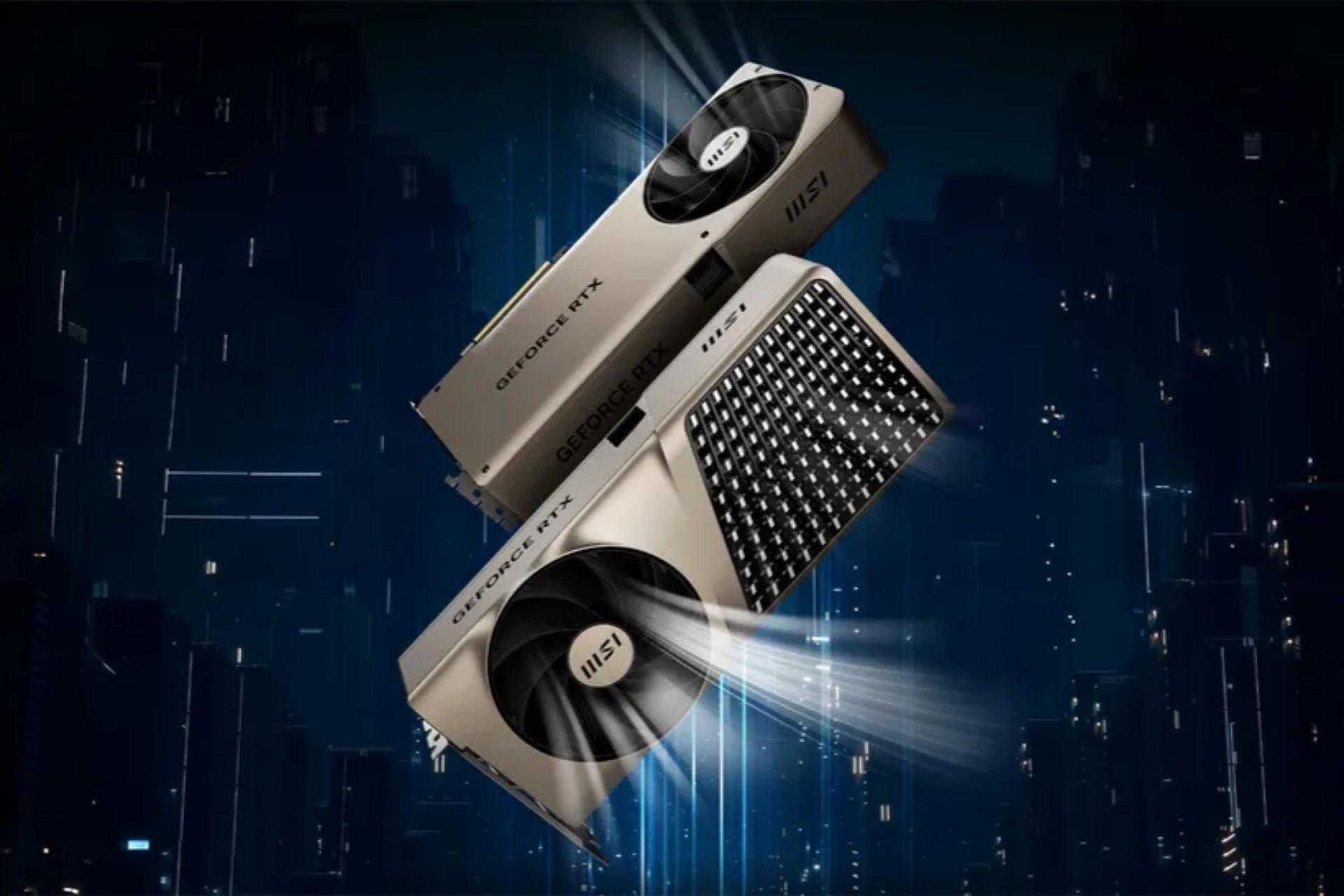 کارت گرافیک RTX 5080 Expert شرکت MSI به‌صورت معلق در هوا