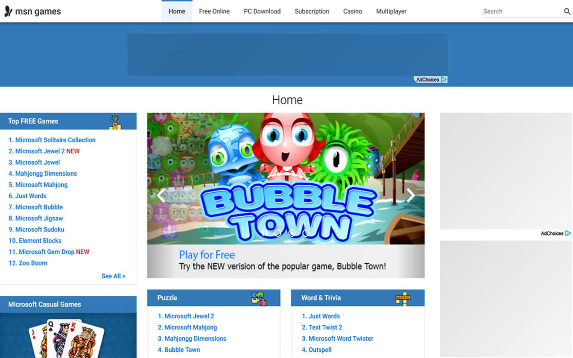 وب‌سایت بازی آنلاین msn games بدون نیاز به نصب