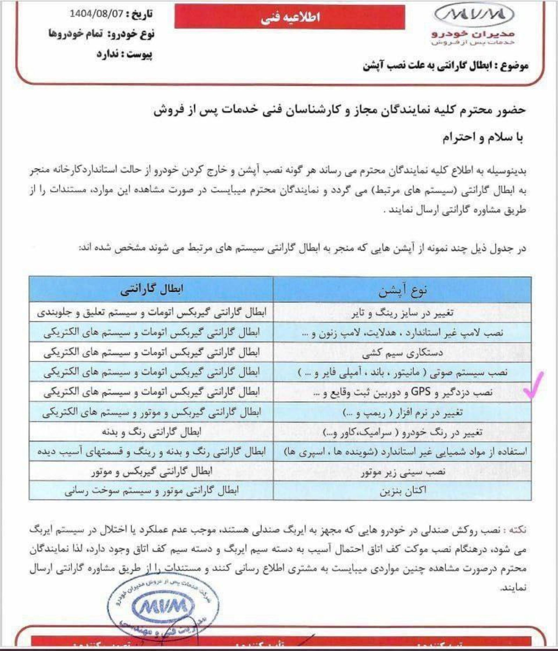 بخشنامه جدید مدیران خودرو درباره‌ی شرایط ابطال گارانتی به‌تفکیک هر آپشن