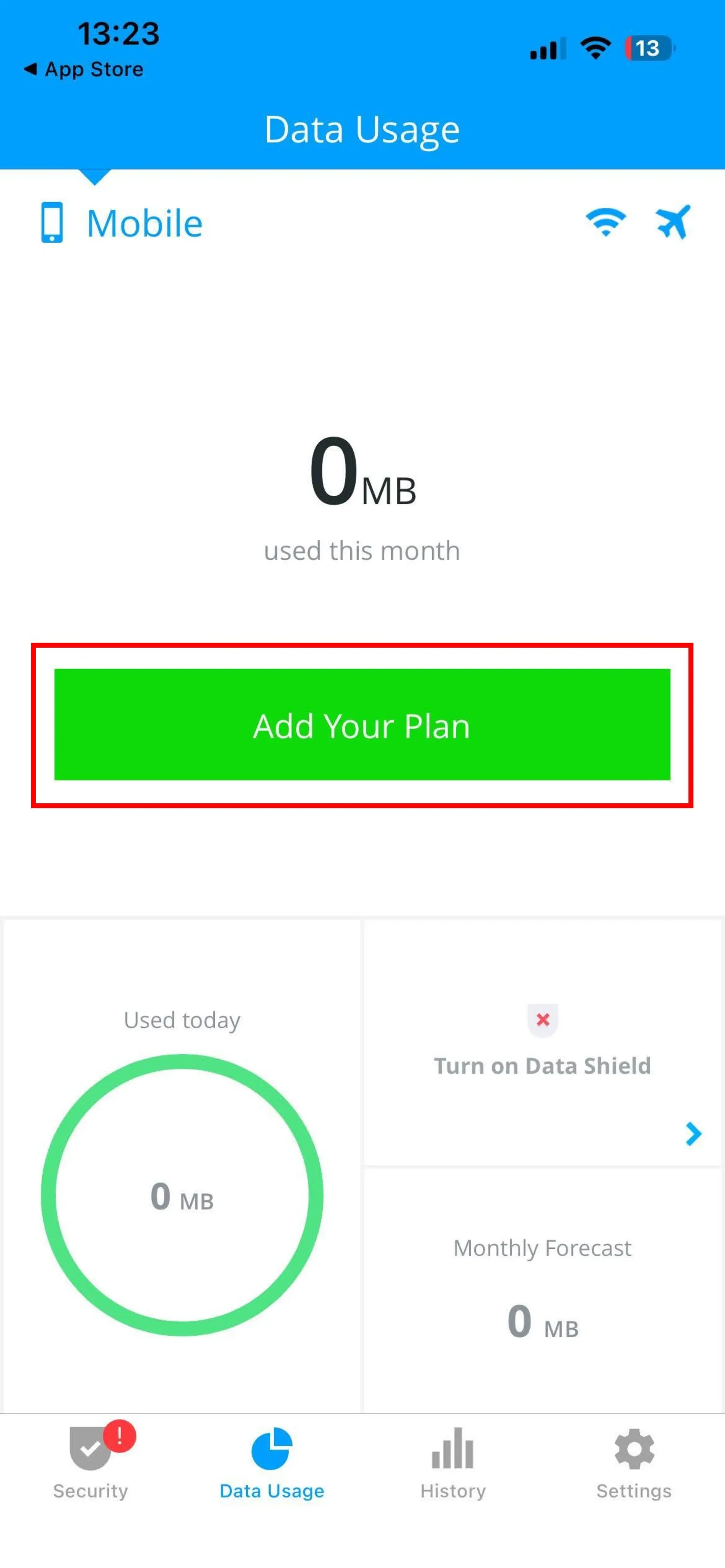 صفحه افزودن بسته اینترنت در My data manager
