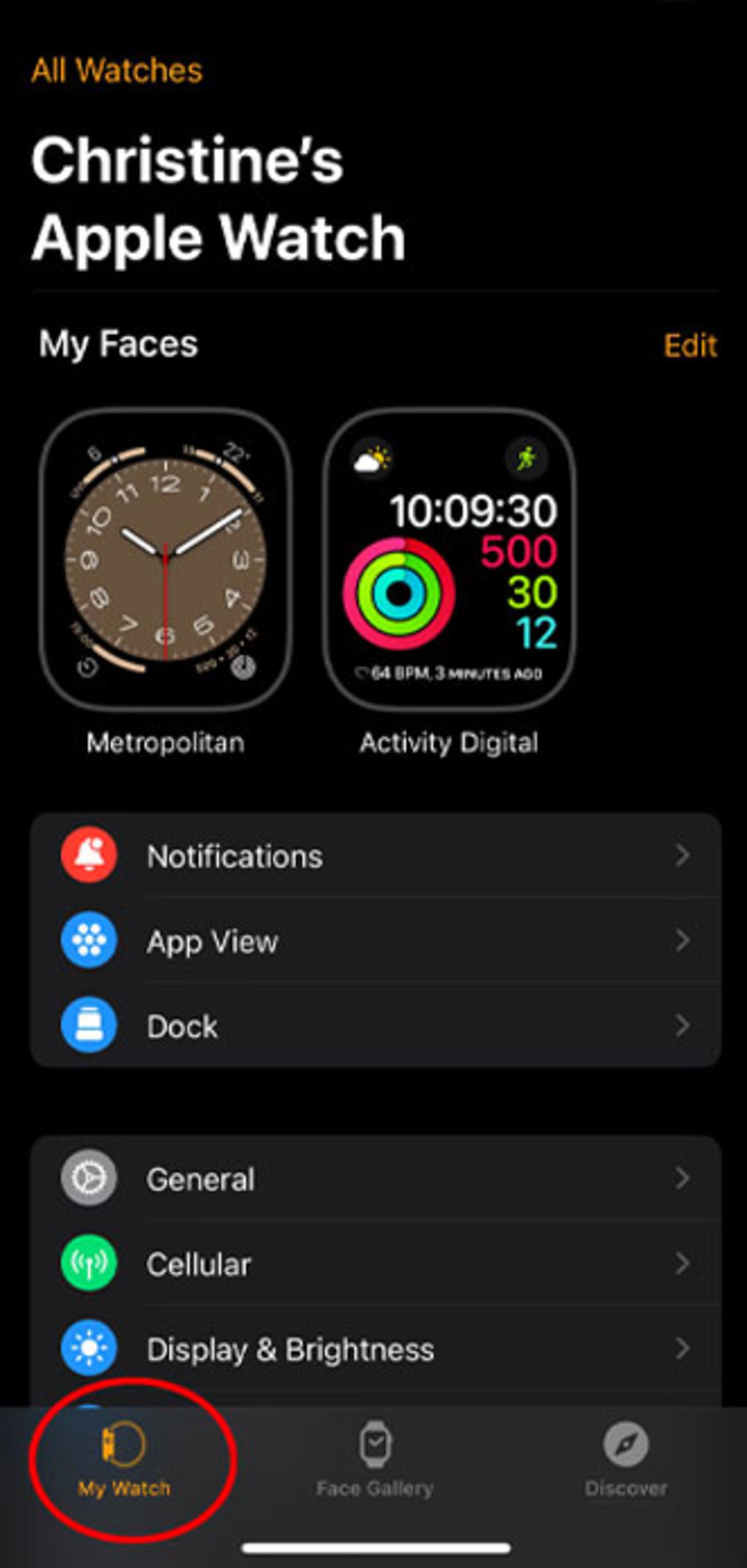 گزینه‌ی My Watch