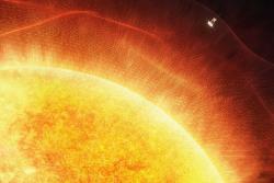 تصویر هنری از کاوشگر خورشیدی پارکر برفراز خورشید