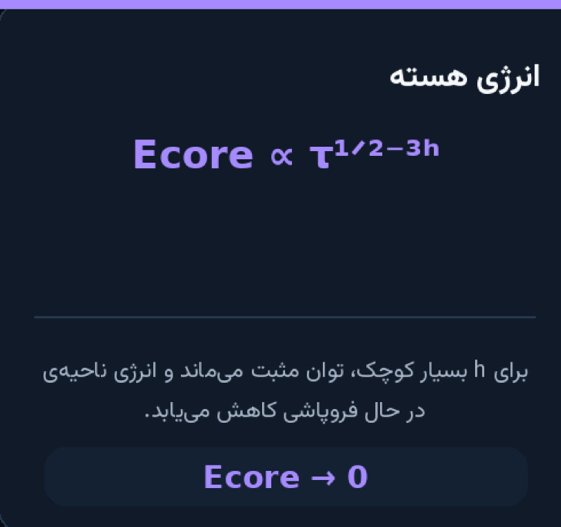 فرمول‌های انرژی هسته گردابه بر حسب زمان تکینگی