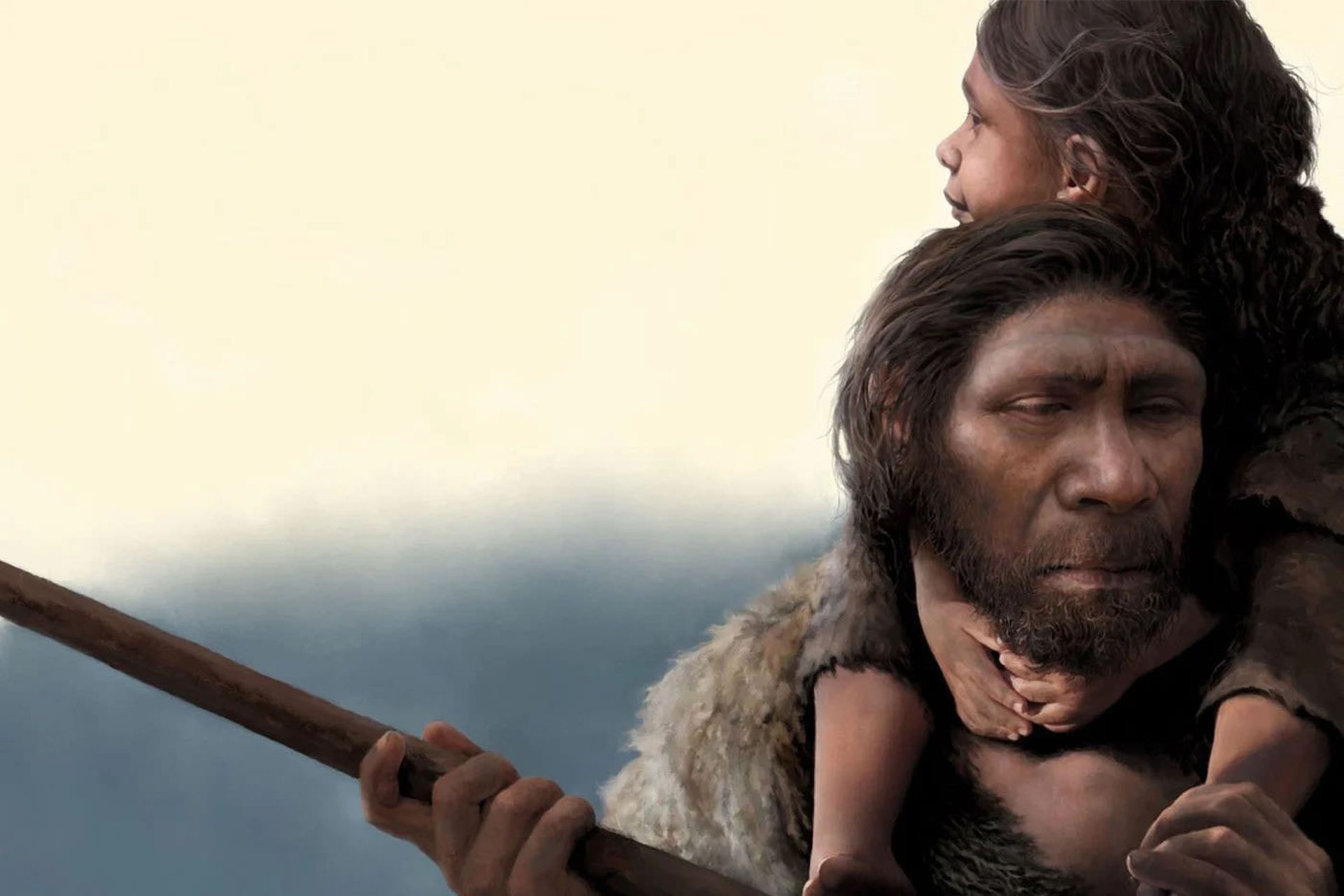 کودک نئاندرتال بر دوش پدر