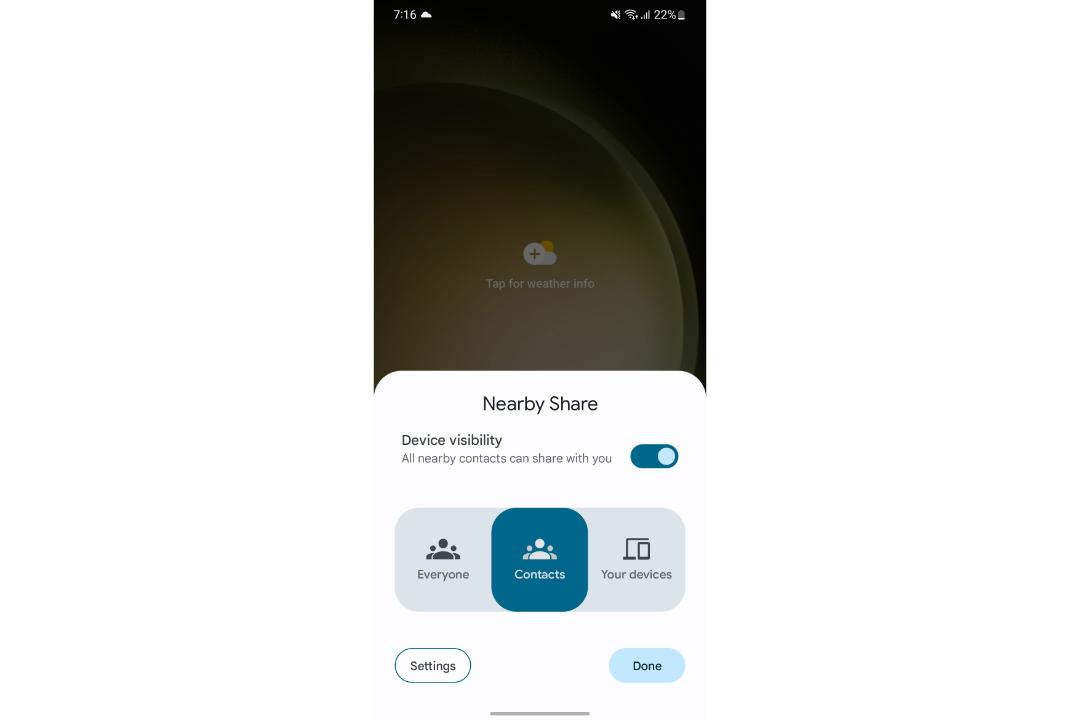 سطح‌بندی نمایش گوشی در Nearby Share