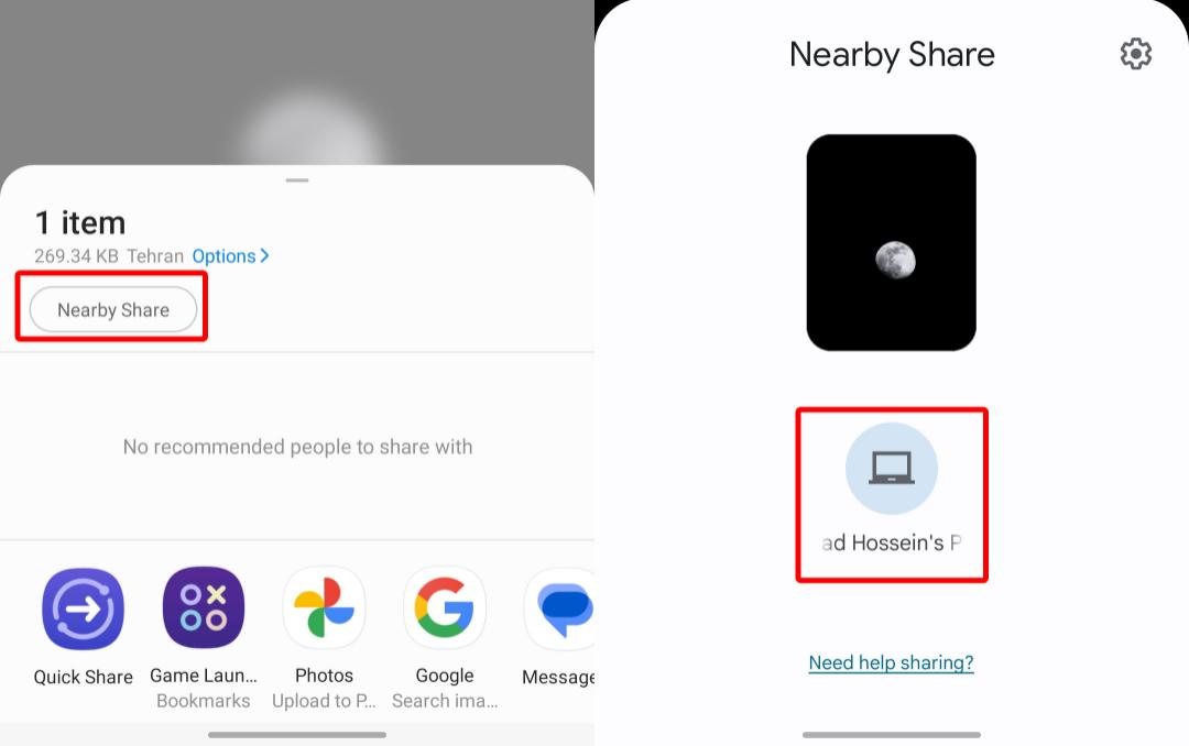 ارسال فایل از اندروید به ویندوز با Nearby Share