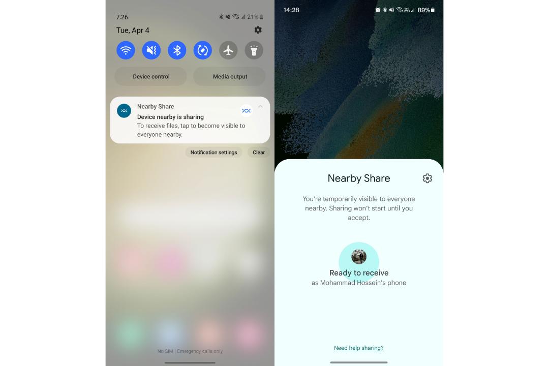 نمایان شدن گوشی برای دیگران در Nearby Share