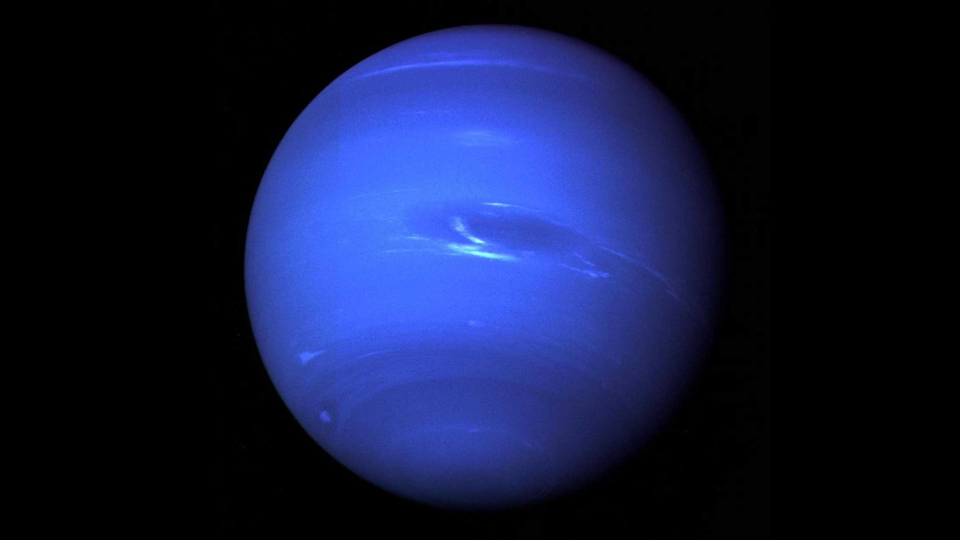The planet Neptune from the perspective of Voyager 2