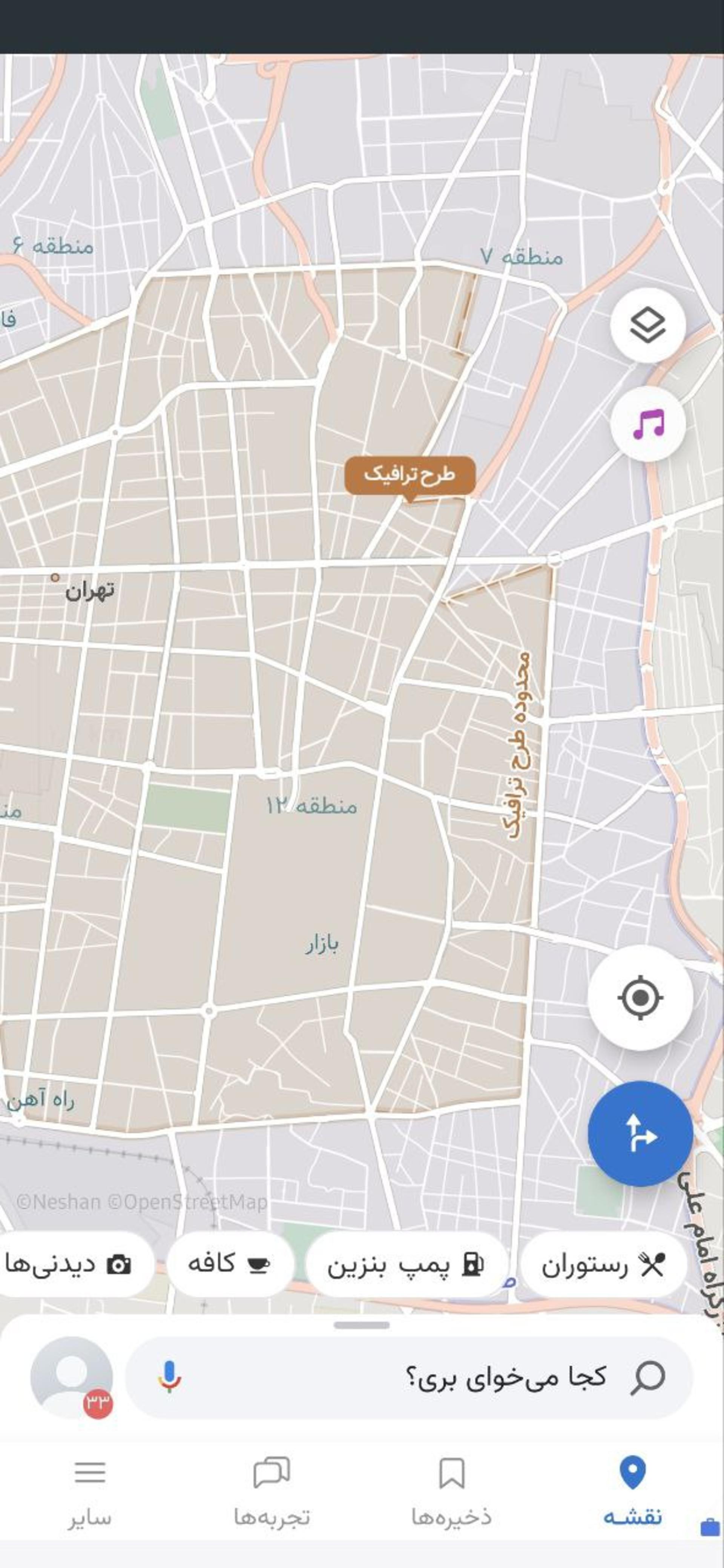 نقشه در اپلیکیشن نشان