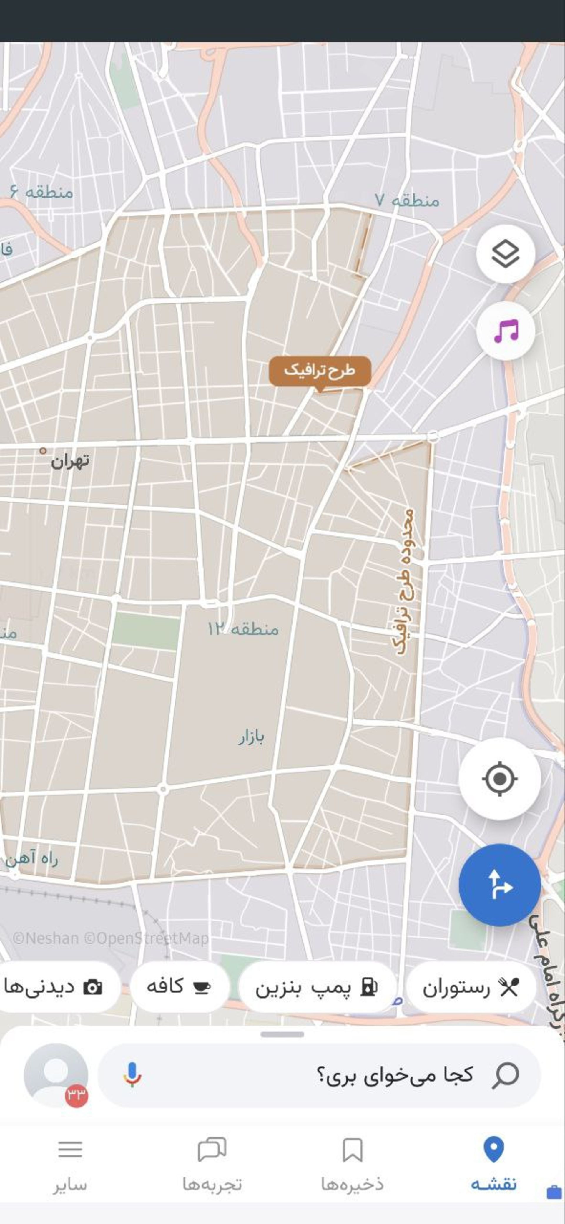 نقشه در اپلیکیشن نشان